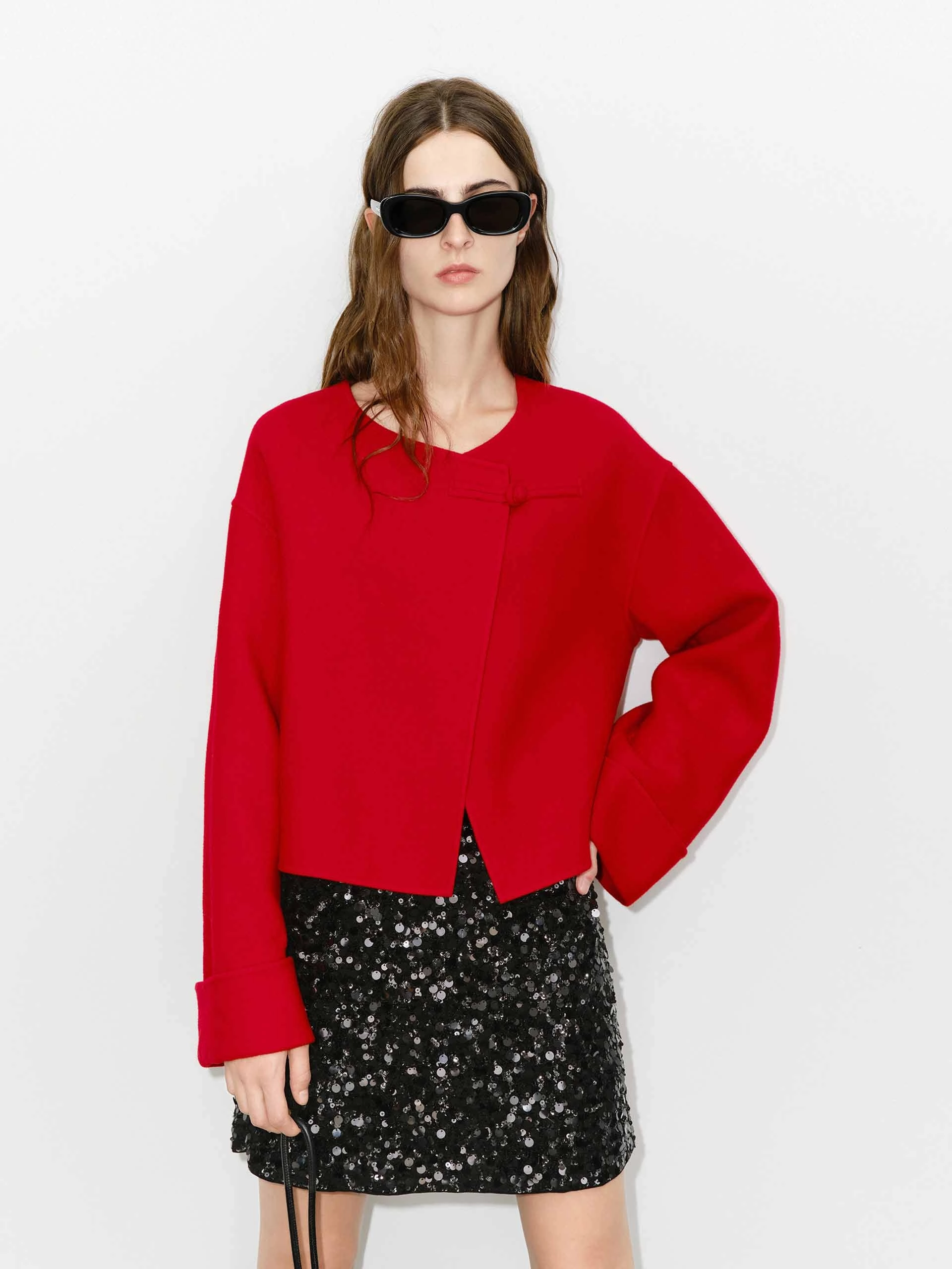 Layered Protection Oversized Silhouette Cheongsam Buckle Coat