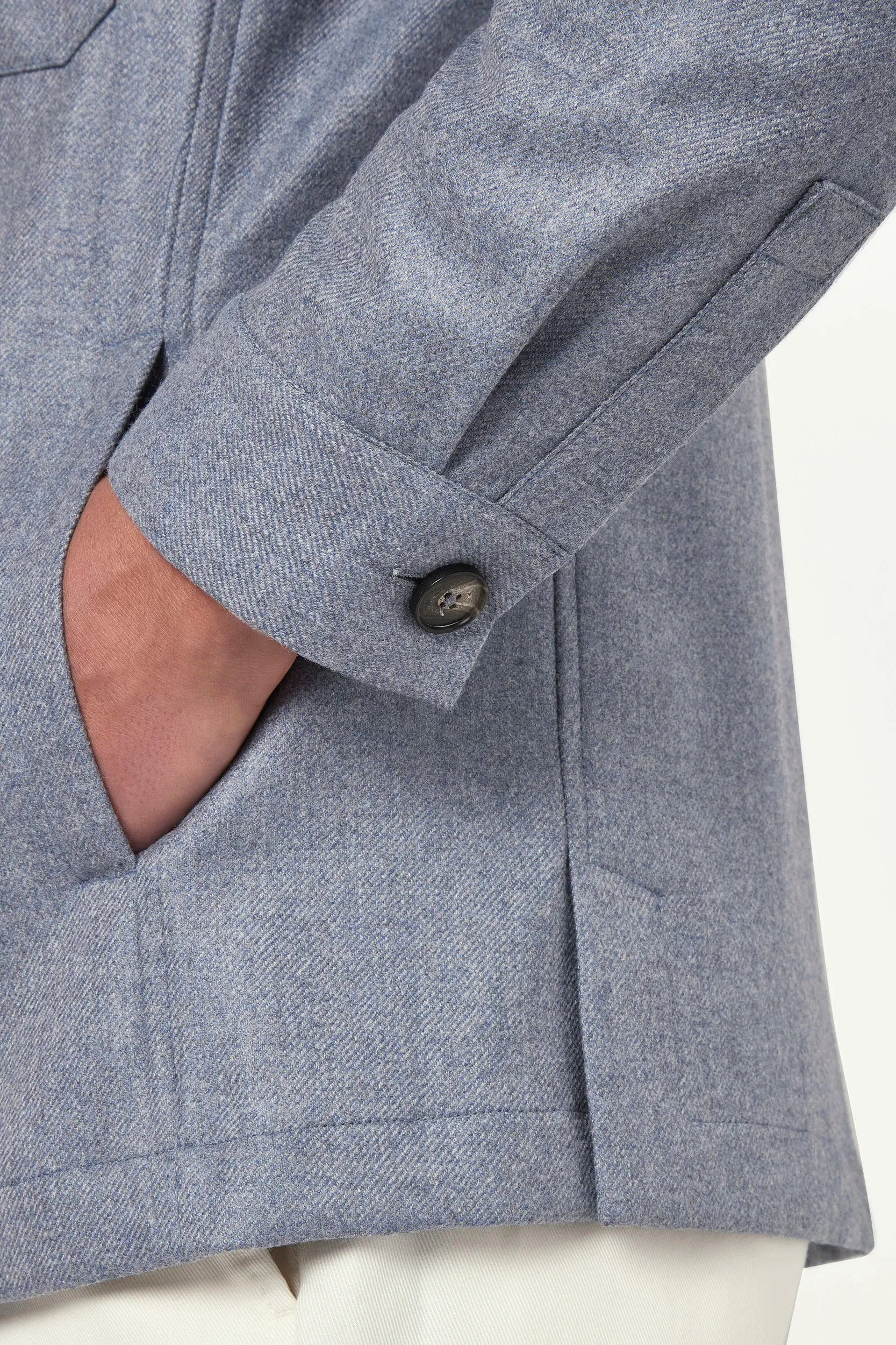 Dusty blue wool and cashmere shirt jacket  - Made in Italy Heat Reflective Lining