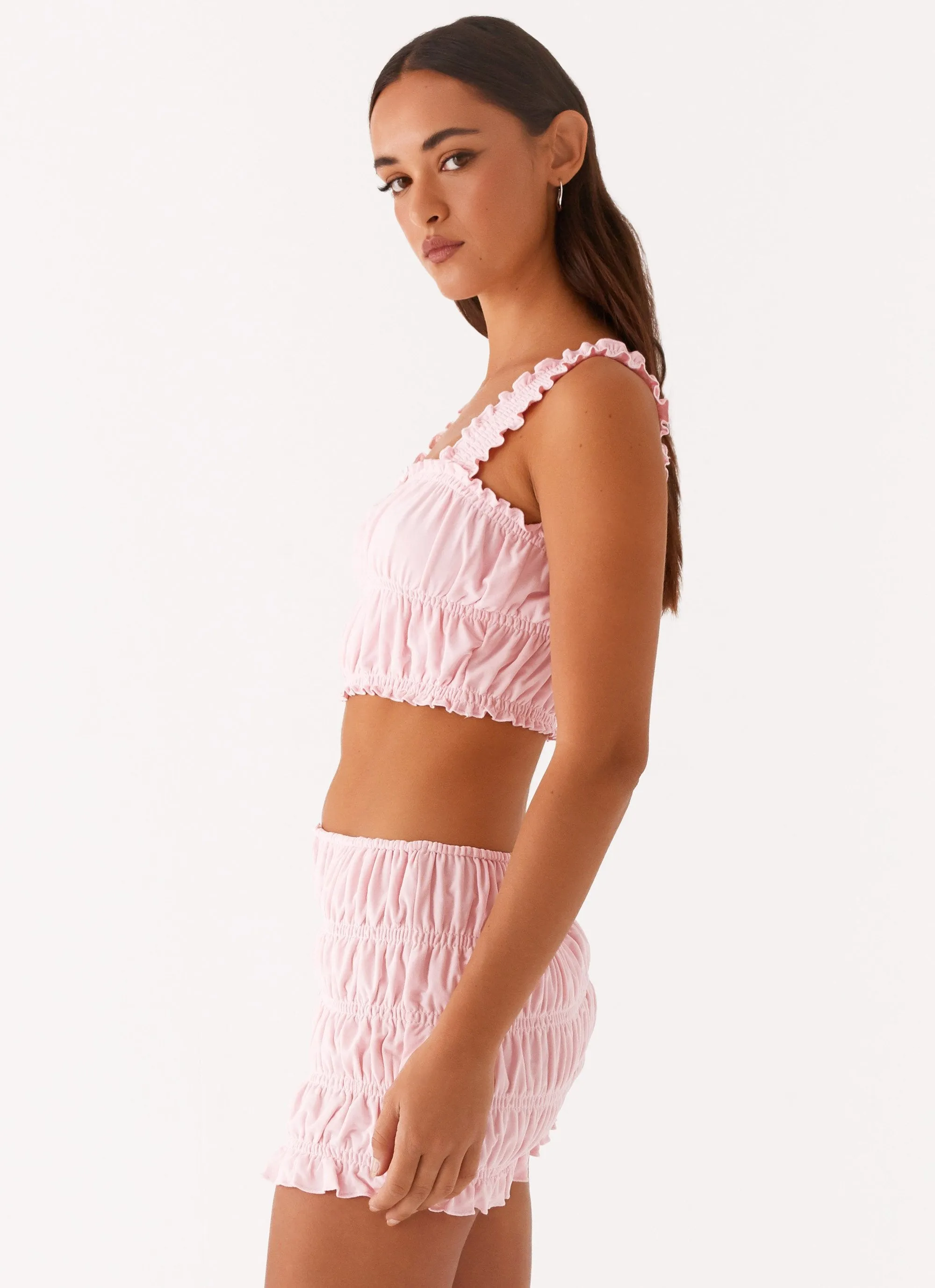 AntiStatic Coating Layered Collar Off By Heart Shirred Top - Blush