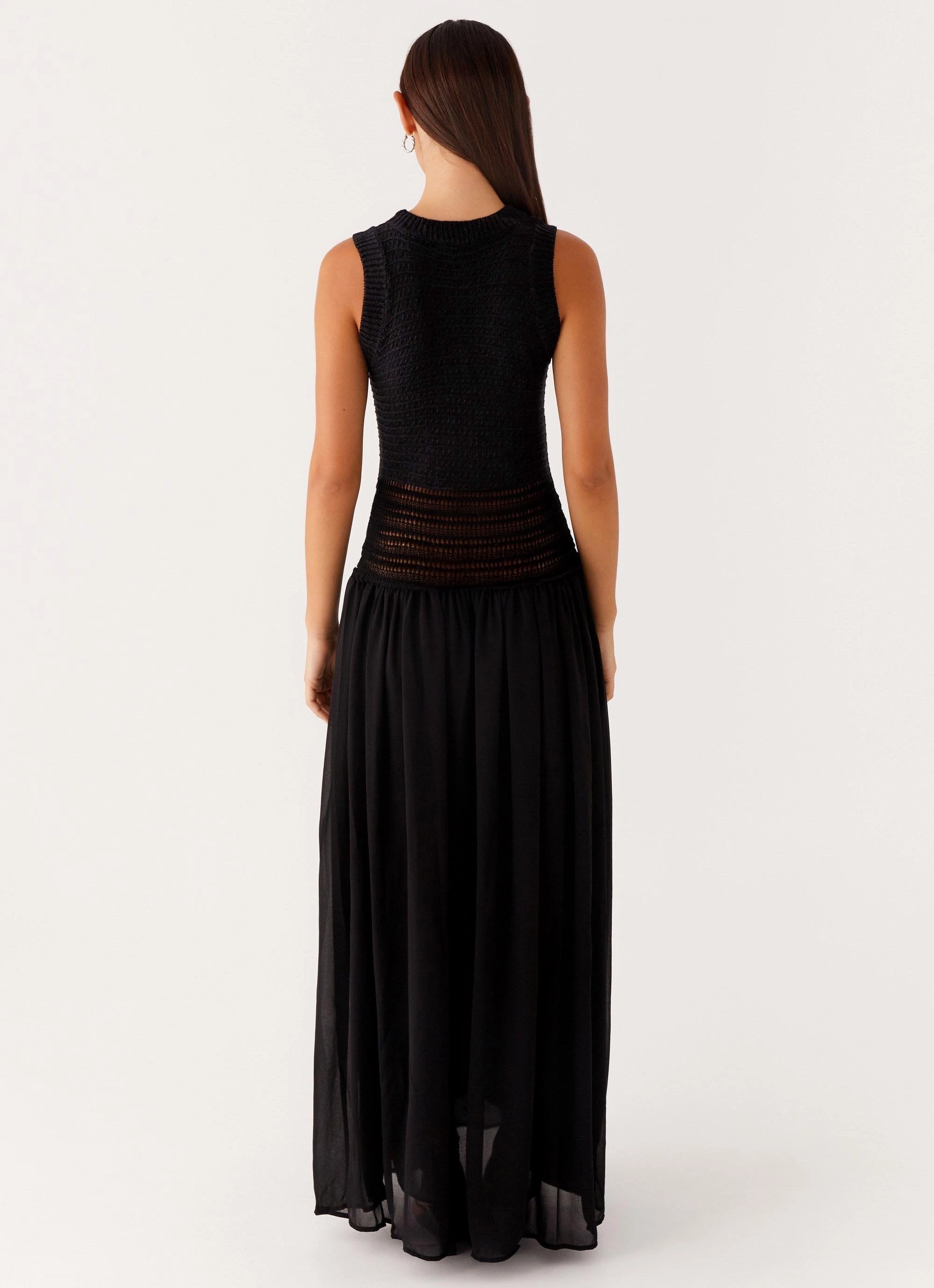 Bright Feel Off Grid Crochet Maxi Dress - Black