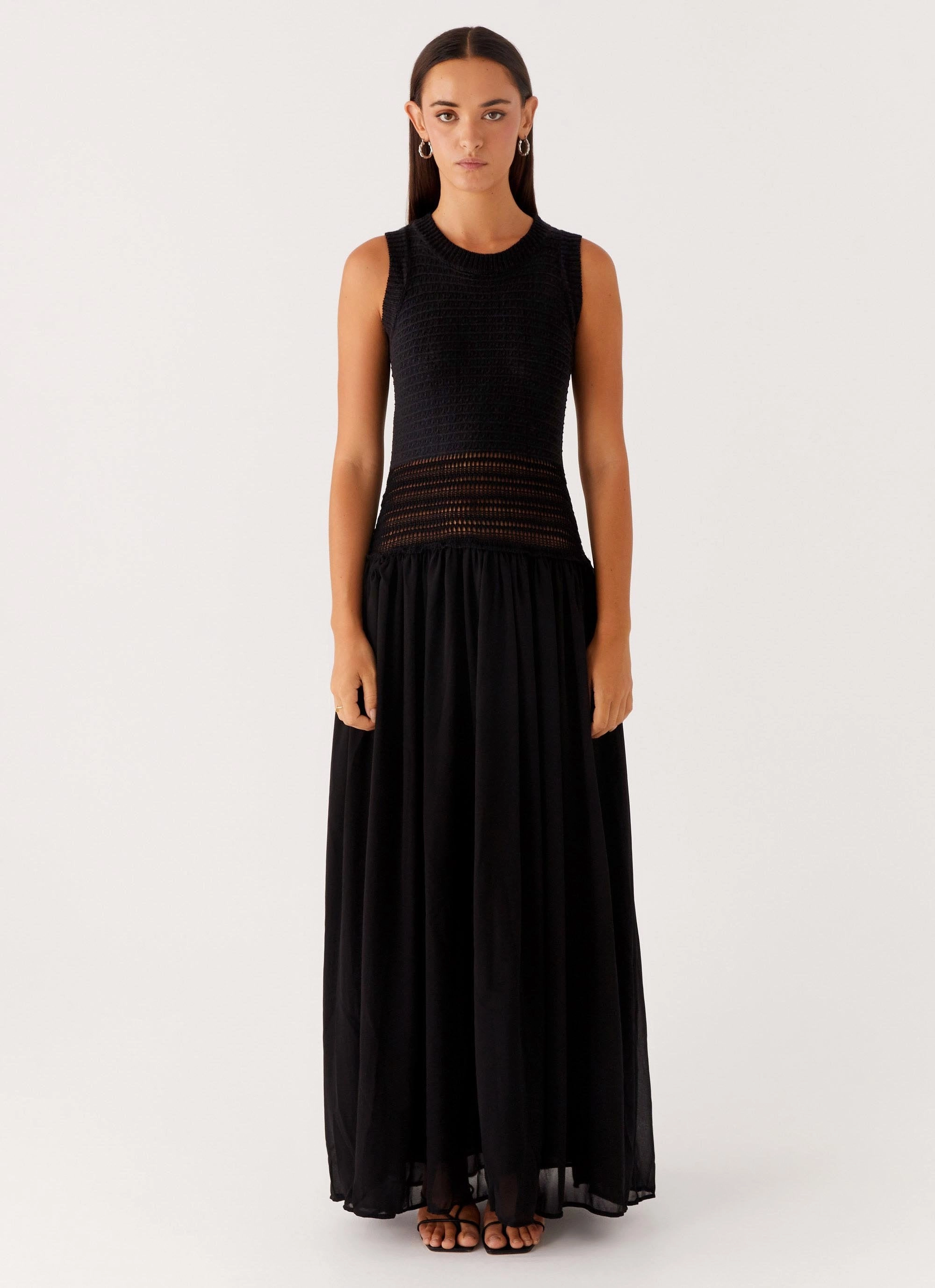 Luxe Fit Smooth Curve Off Grid Crochet Maxi Dress - Black