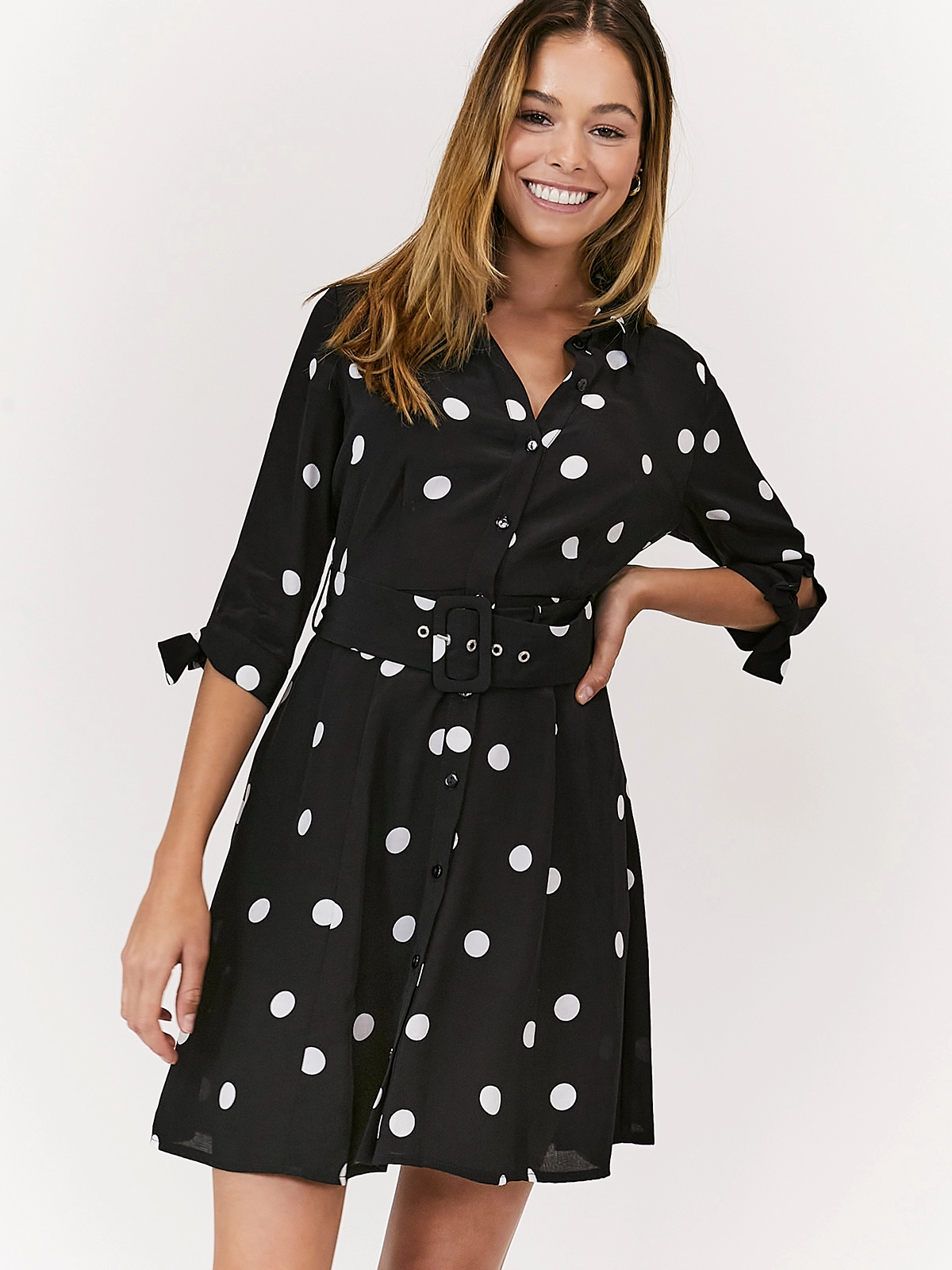 Olivia Mini Belted Shirt Dress / Mono Spot Visual Balance Day Fit