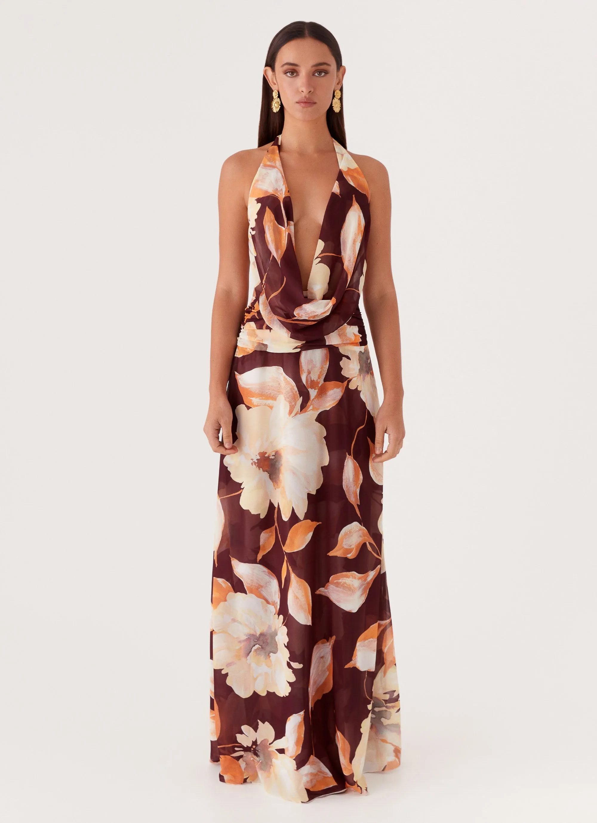 Team Building Elysia Chiffon Maxi Dress - Brown Floral