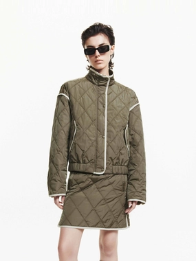 Contrast Trim Quilted Coat HeatReflectiveLining