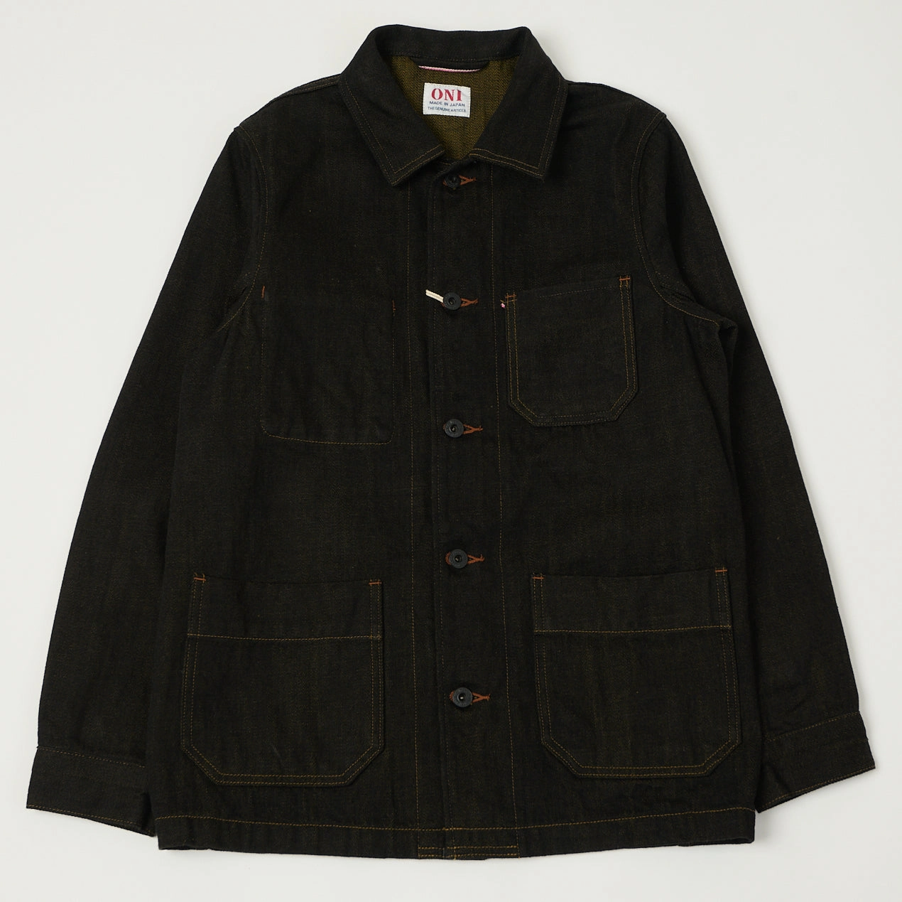Weather Proof Hypoallergenic Interior ONI Denim 03100-BKOL 12.5oz Black x Olive Work Jacket - One Wash