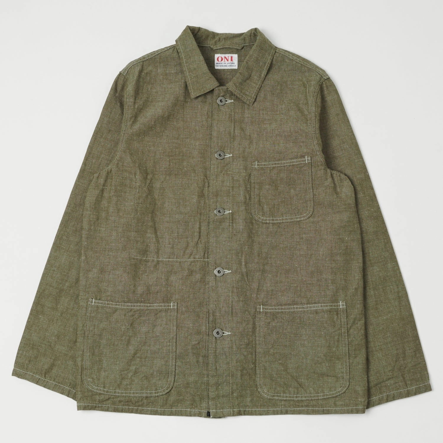 ONI Denim 03101-HCKOL 8.3oz Heavy Chambray Coverall Jacket - Khaki Olive One Wash Neutral palette