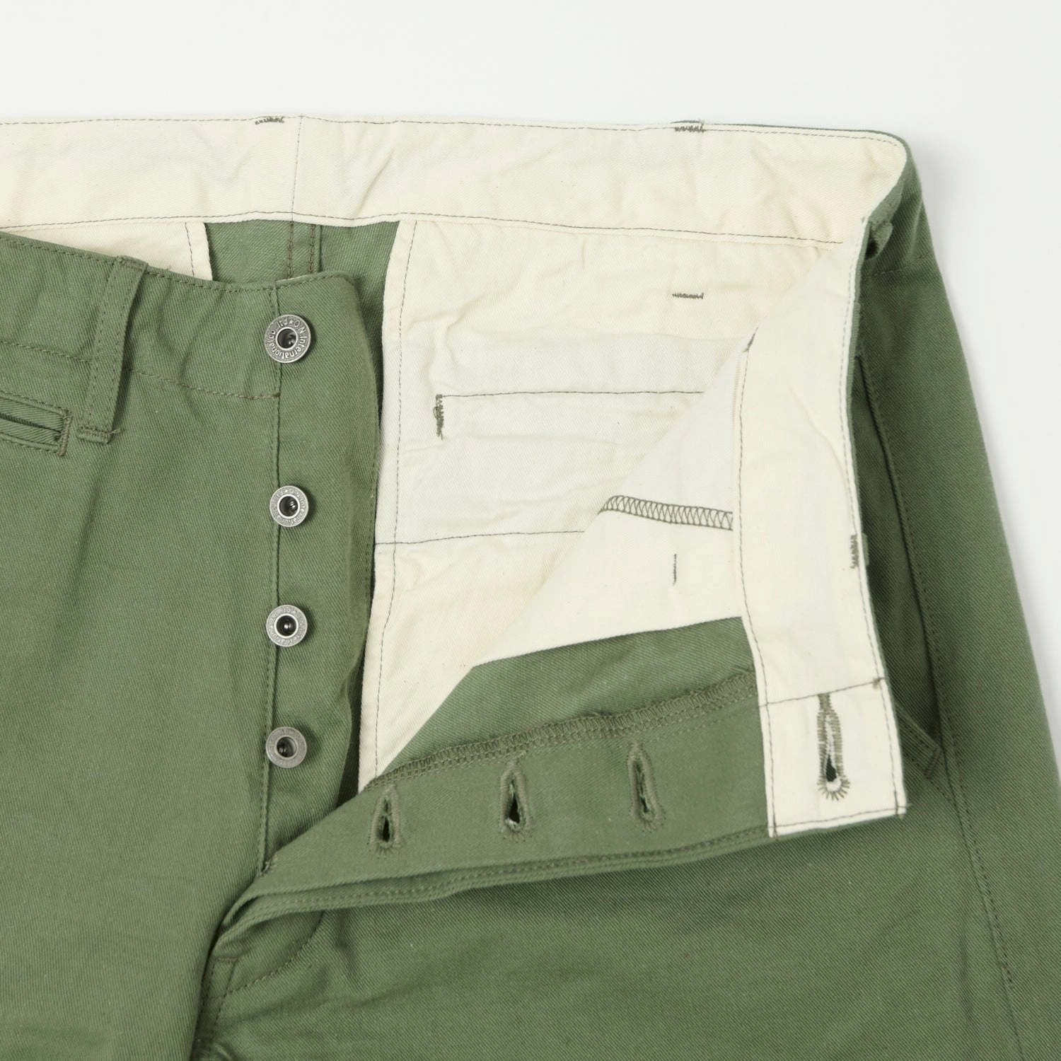 ONI Denim 737-SVC-LOL 9.5oz Selvedge Chino - Light Olive Stretchy Material