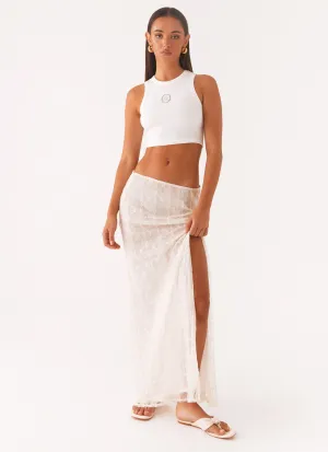 Opal Sequin Maxi Skirt - White Detail Focus Chill Look