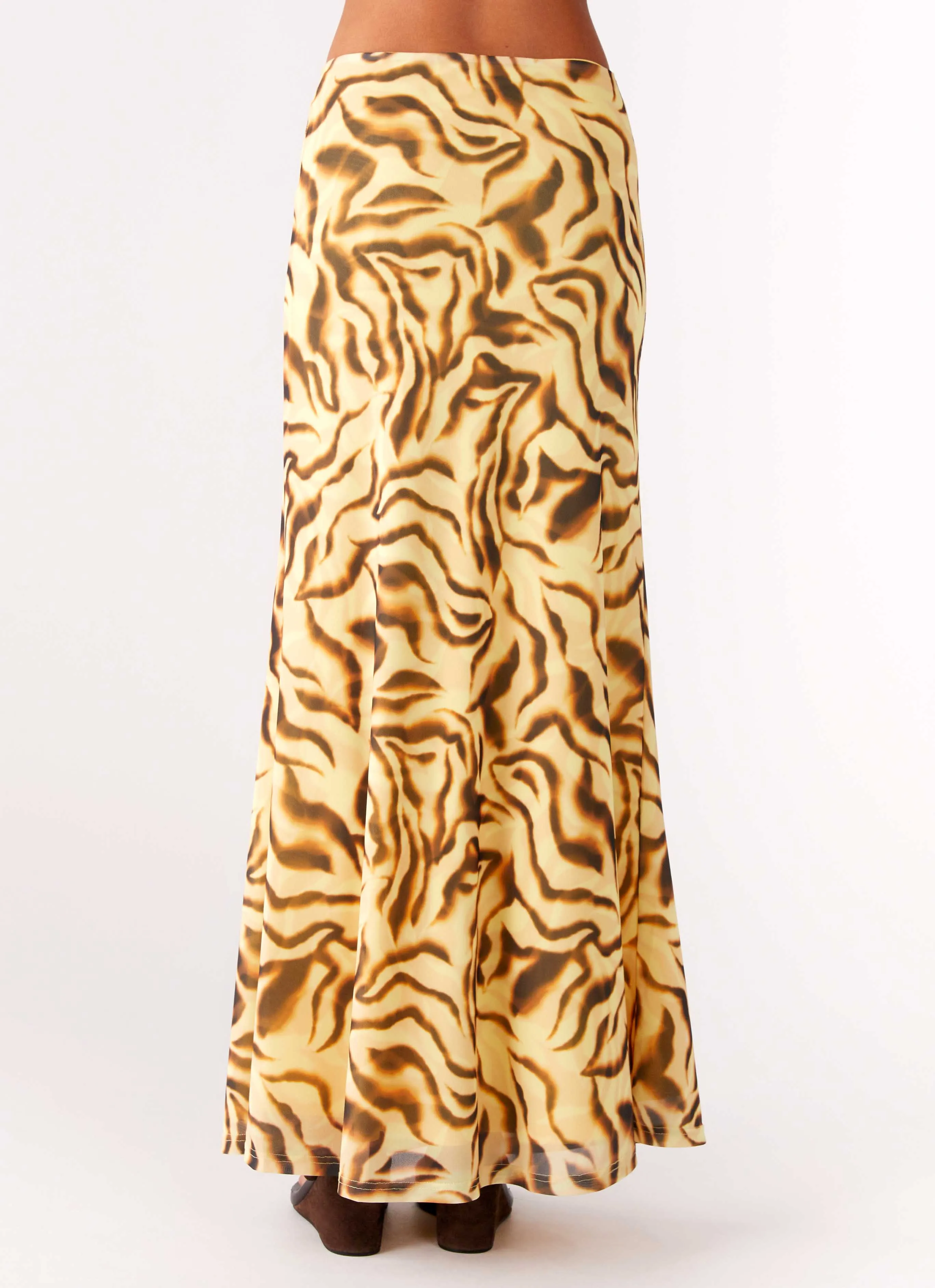 Soft Texture Bold Statement Call Me Low Rise Maxi Skirt - Yellow Zebra