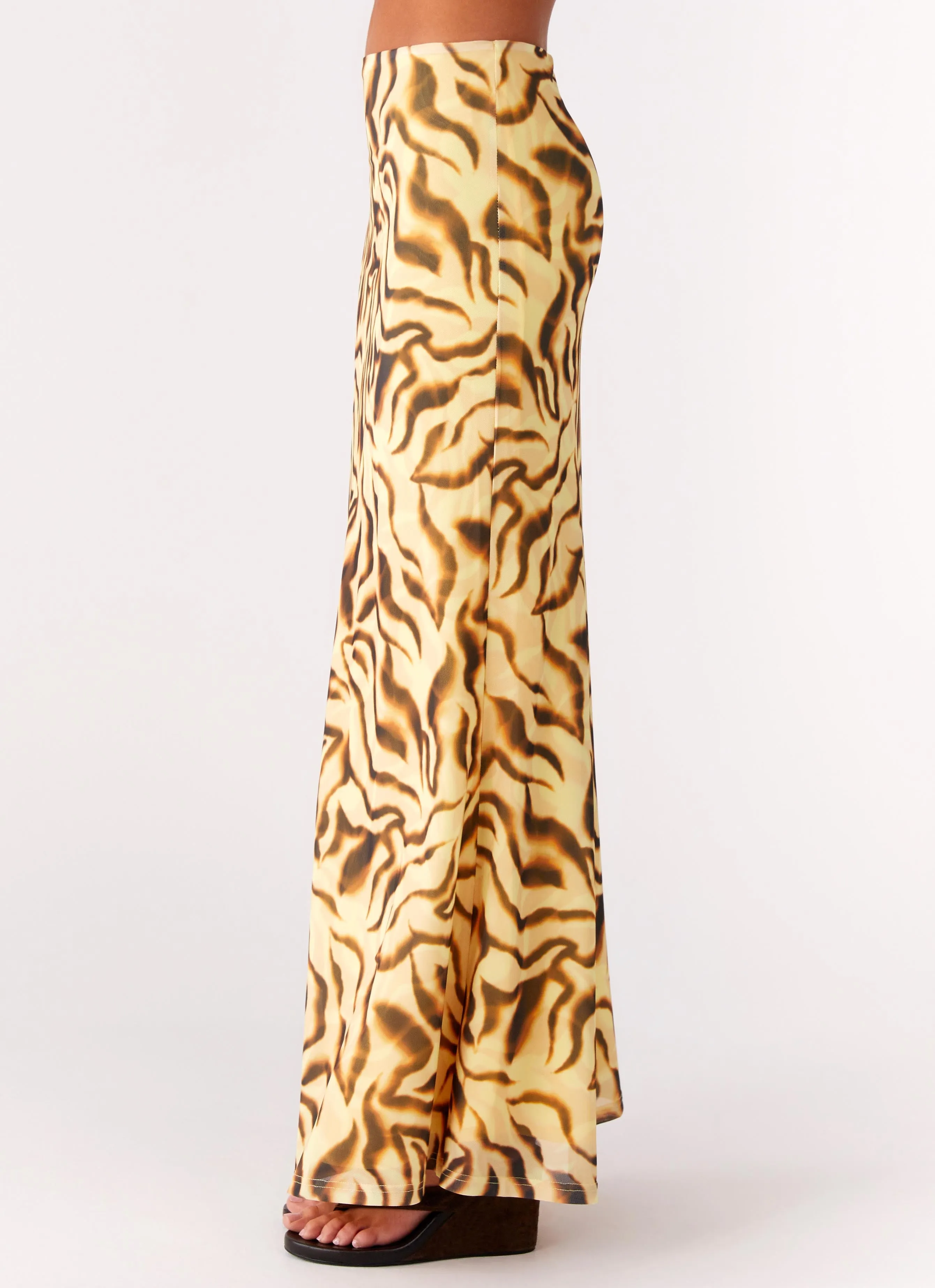 Must Have Feature Call Me Low Rise Maxi Skirt - Yellow Zebra