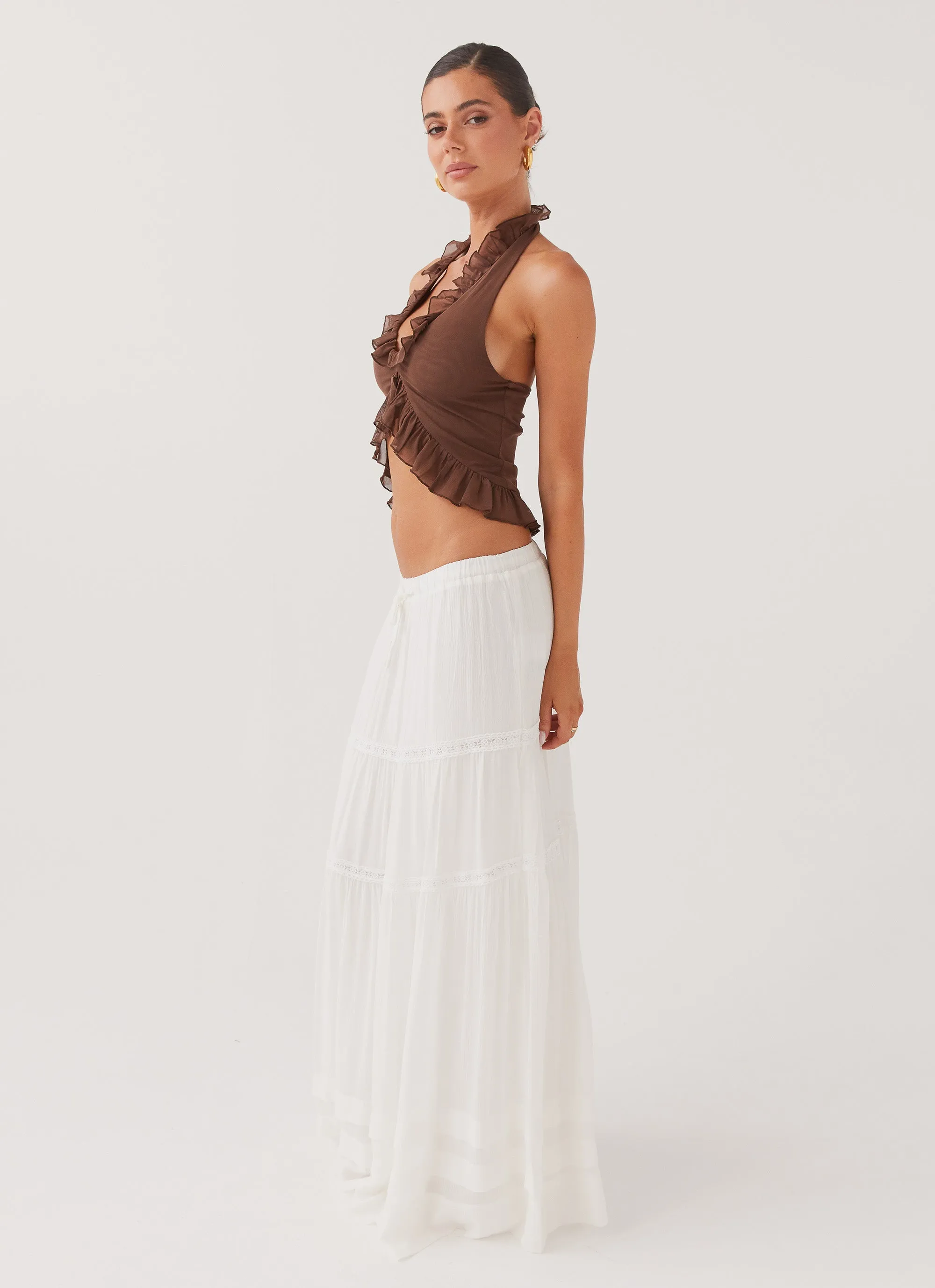 Mix Texture Comfort Mood Moonstone Tiered Maxi Skirt - White