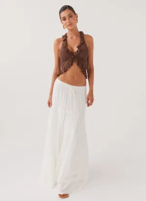 Elasticized Hem Fashion Details Moonstone Tiered Maxi Skirt - White