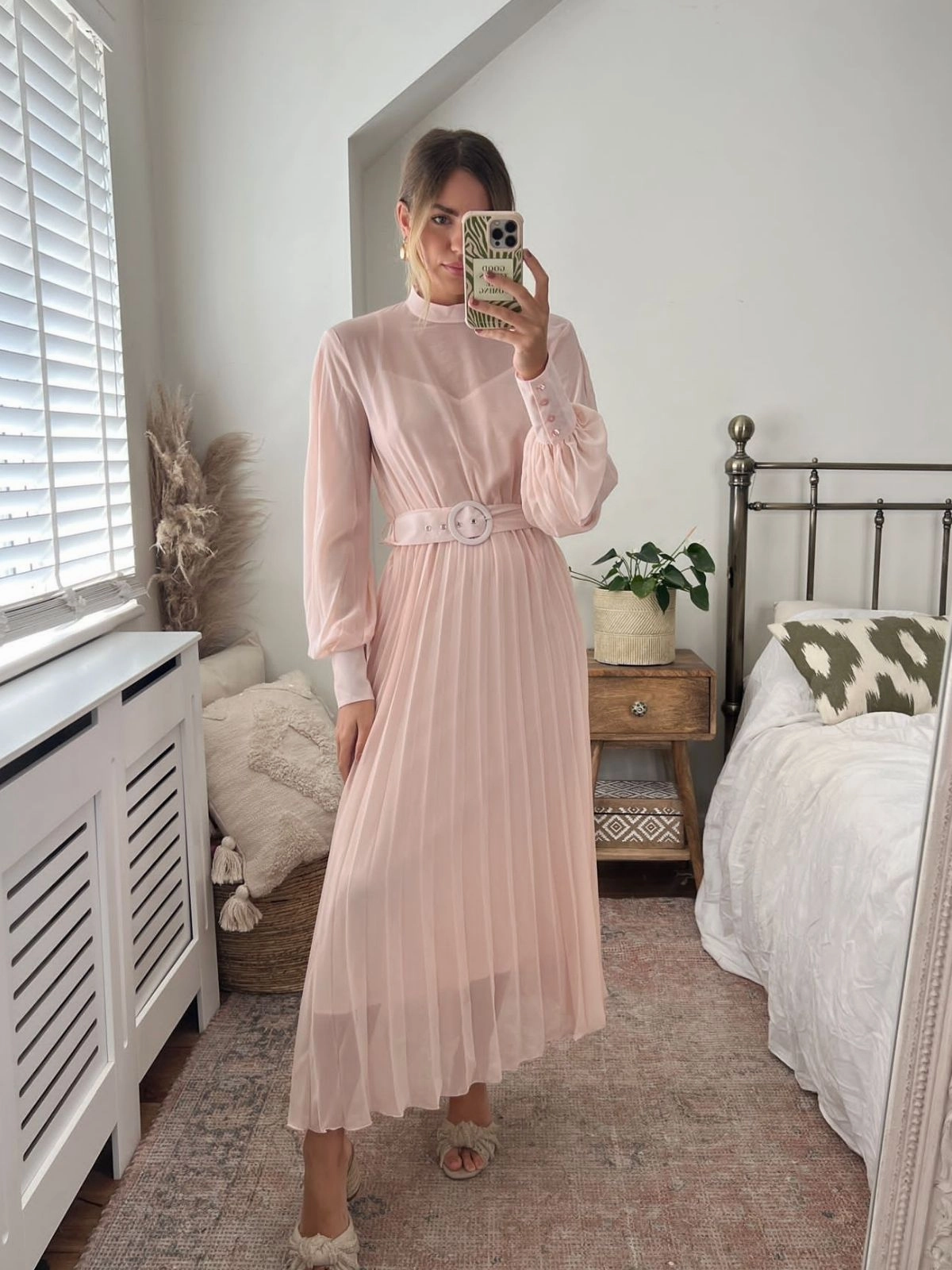 Angelina High Neck Pleated Dress / Blush Power Soft