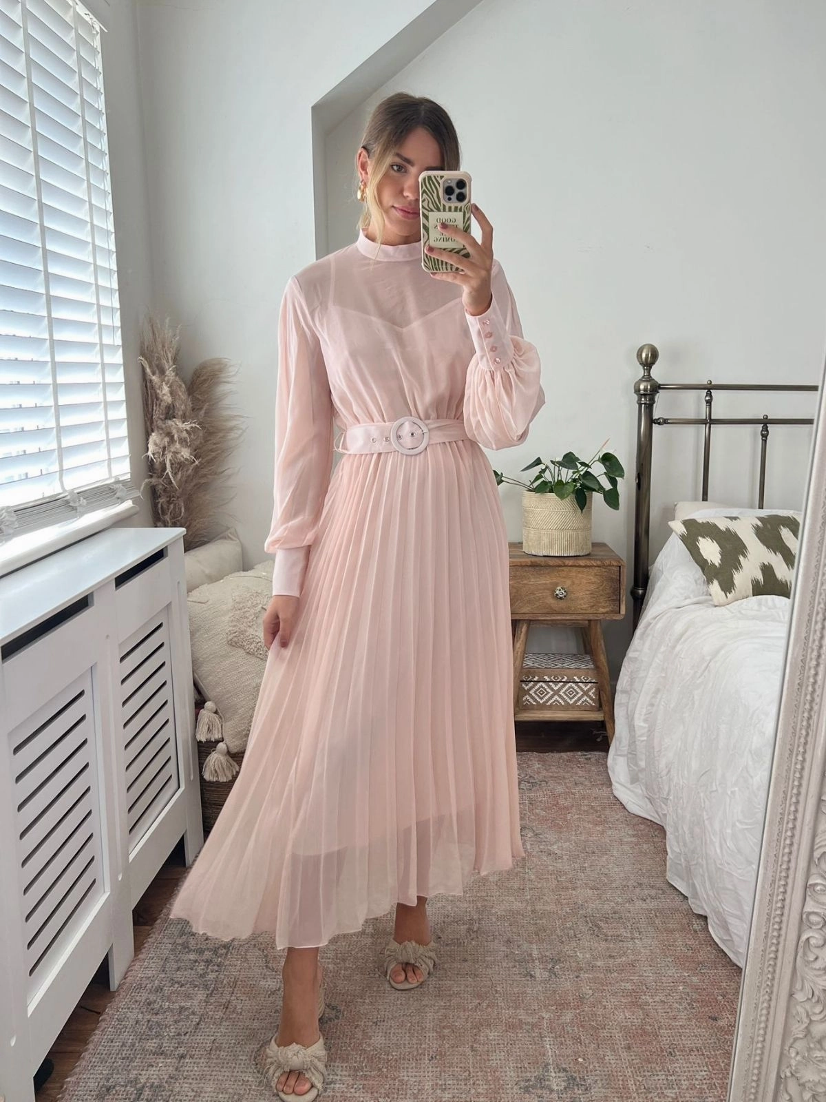 Angelina High Neck Pleated Dress / Blush Breeze Grace Contrast-Lining