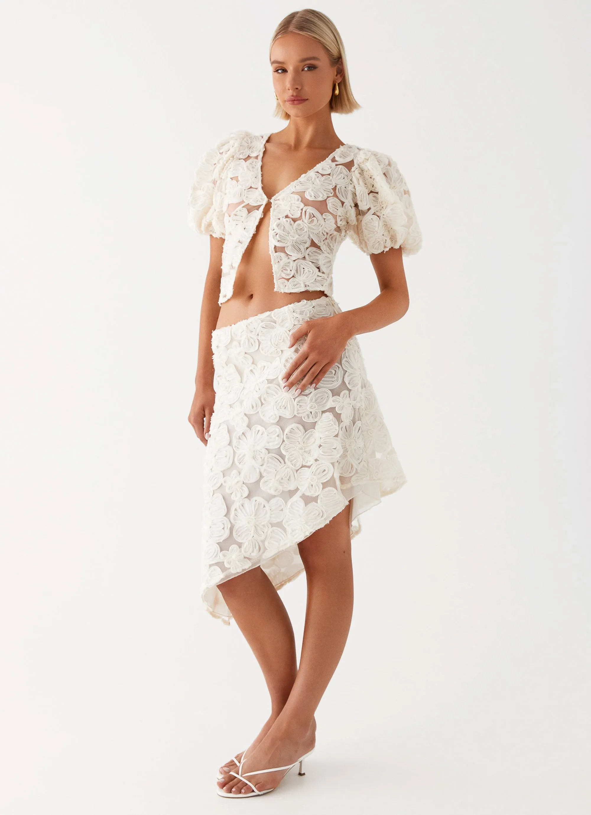 Oversized style Chic Appeal Orchid Breeze Midi Skirt - Ivory