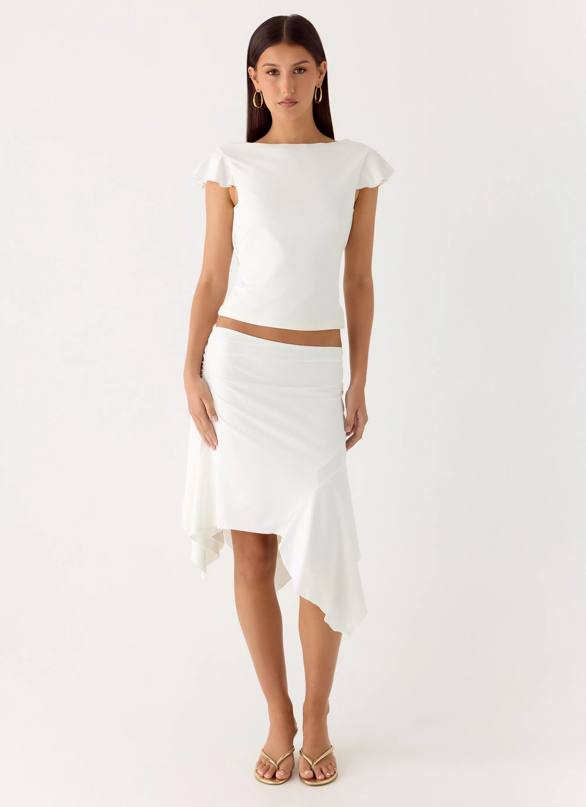 Maxina Asymmetrical Midi Skirt - White Fresh Vibe Simple Flow