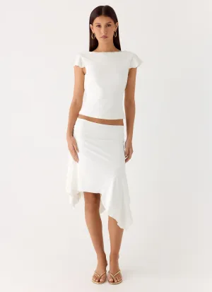 Maxina Asymmetrical Midi Skirt - White Fresh Vibe Simple Flow