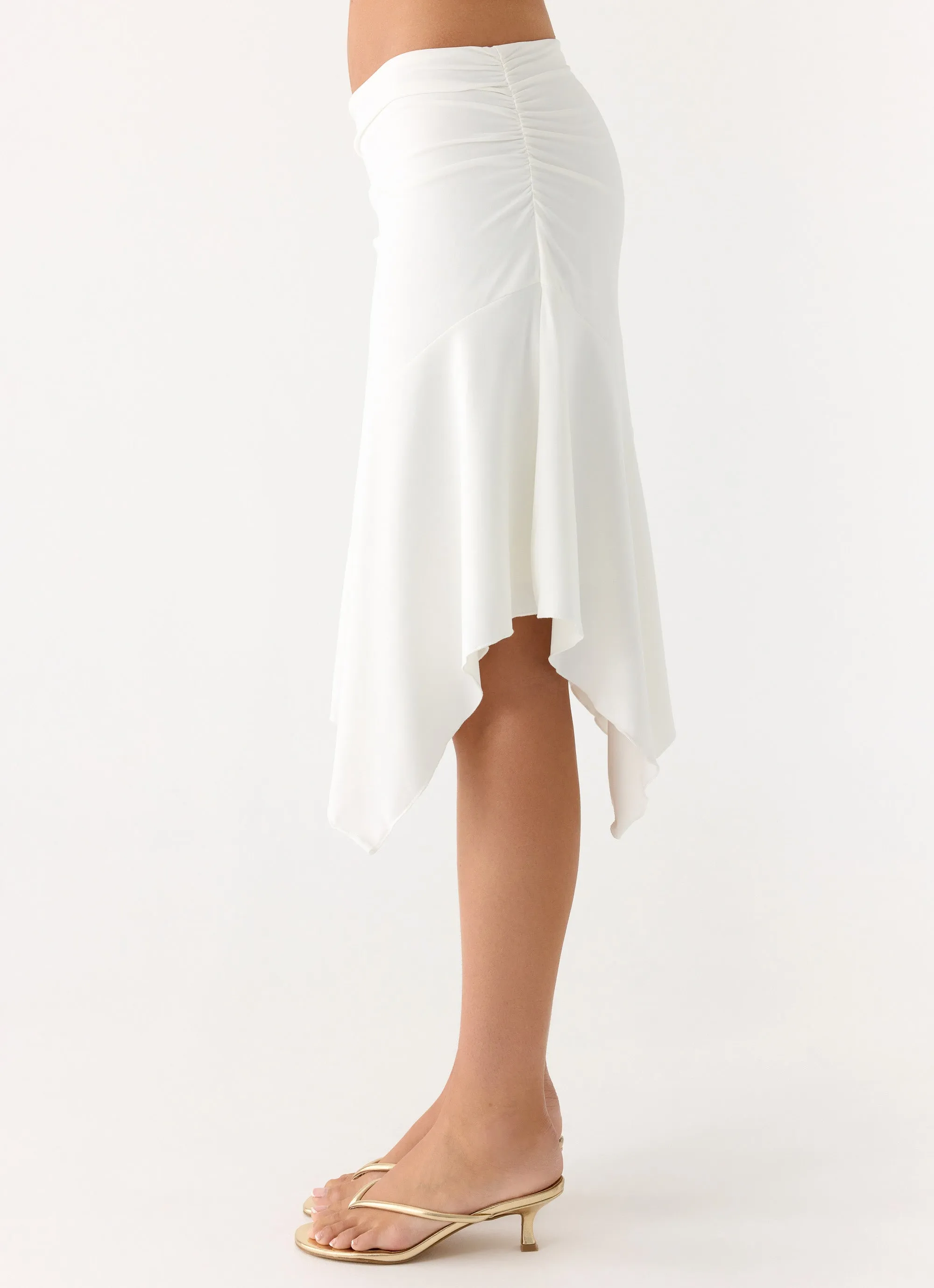 Denim style Maxina Asymmetrical Midi Skirt - White