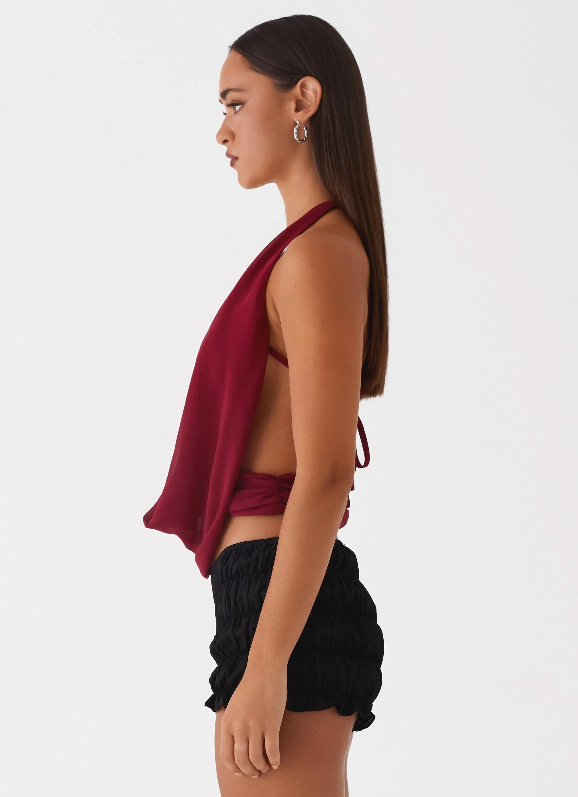 Sawyer Mesh Top - Maroon Ribbed Hem Quick Dry Material