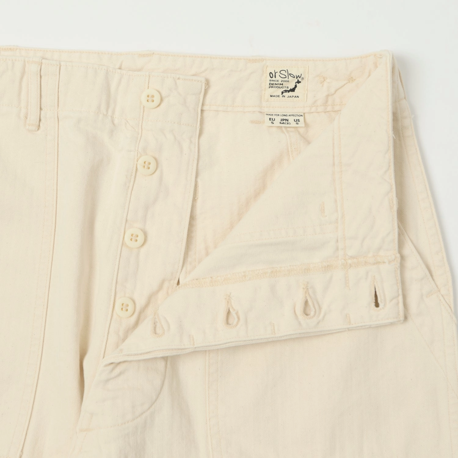 orSlow Herringbone Twill Lightweight Fatigue Pants - Ecru OdorResistant Durable Seam Construction