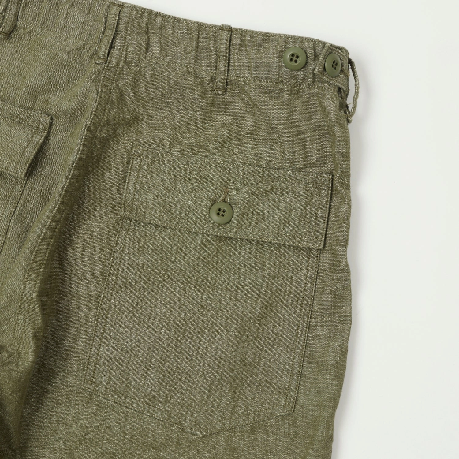 orSlow U.S. Army Chambray Fatigue Pants - Dusty Olive Flexible Knee Articulation