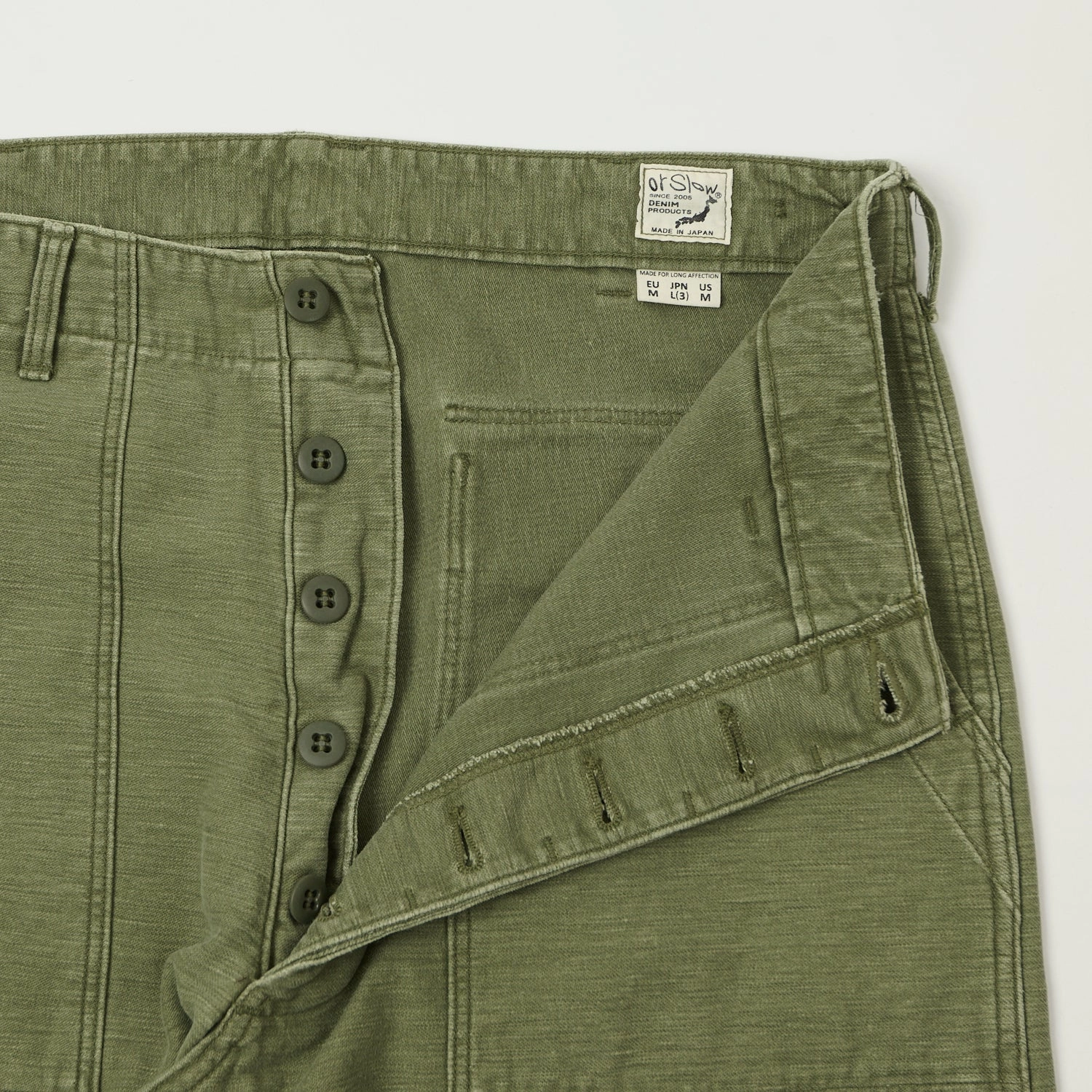 Durable Wear orSlow Vintage U.S. Army Fatigue Trousers - Olive Stone Wash