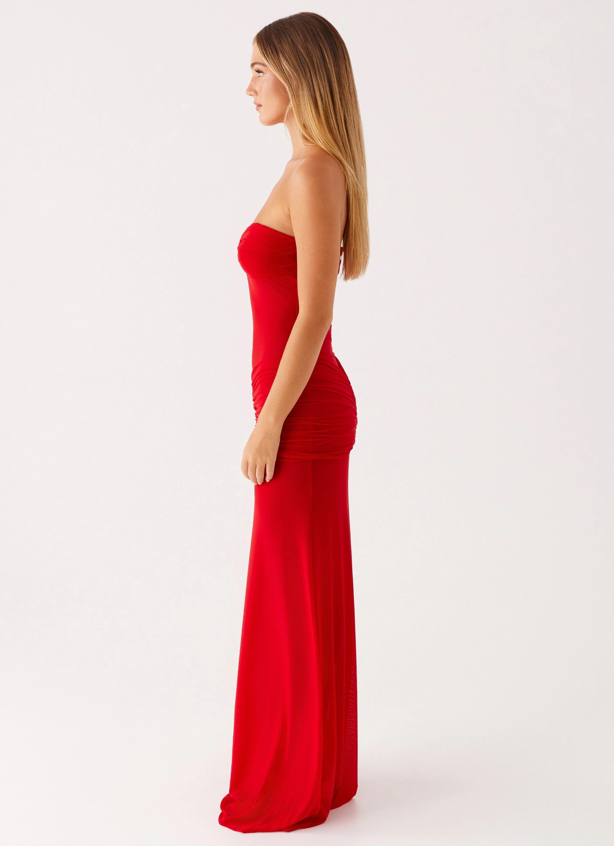 Match Quick Glossy Detail Ottilie Mesh Maxi Dress - Red