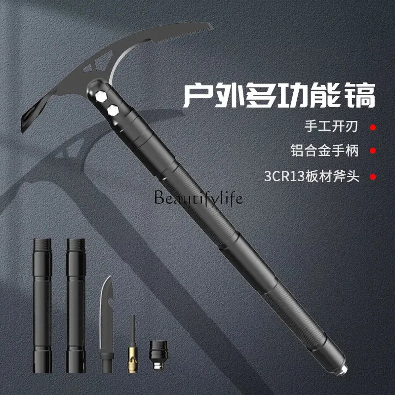 Outdoor Bamboo Head Camping Adventure Multi-Functional Pure Steel Axe for Mountaineering Digging Tree Root Tool Ice Axe