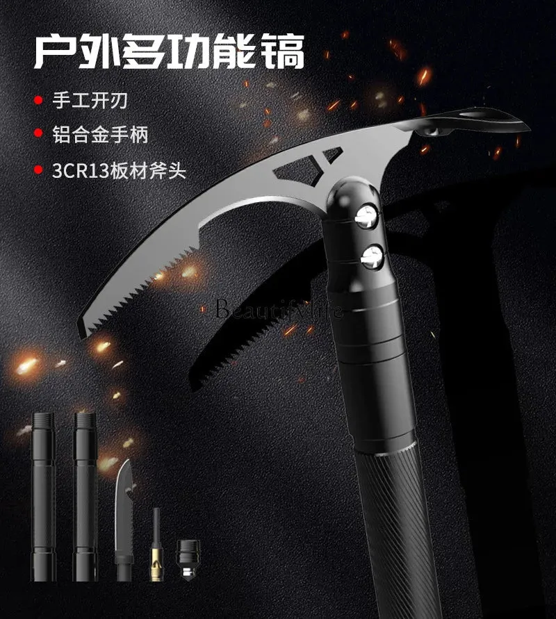 Outdoor Bamboo Head Camping Adventure Multi-Functional Pure Steel Axe for Mountaineering Digging Tree Root Tool Ice Axe