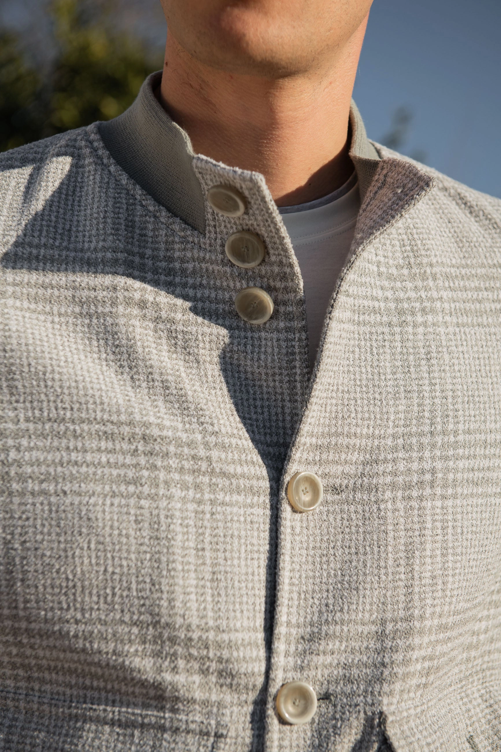 Light grey Prince of Wales bomber jacket ?C Made in Italy Hooded Attachment