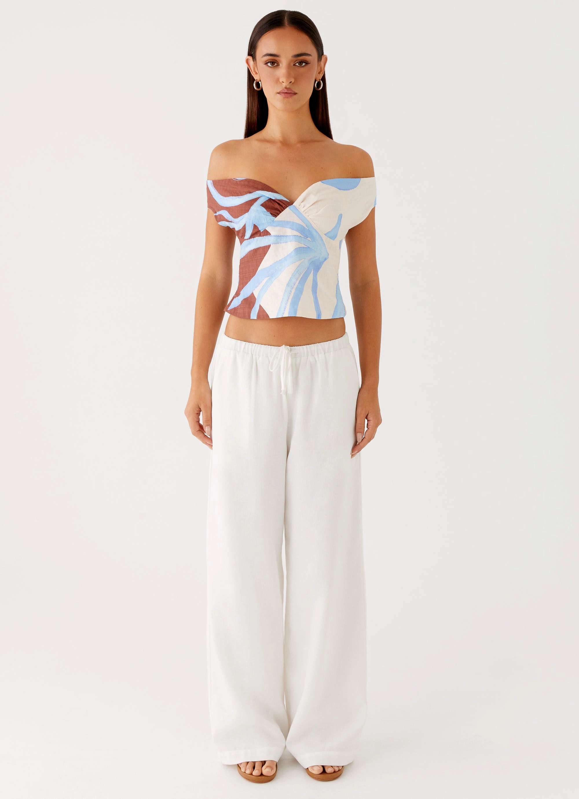 Gym Wear Ozella Off Shoulder Top - Bloom Wave Print