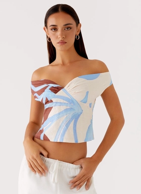 Ozella Off Shoulder Top - Bloom Wave Print Durable Stitch Pattern