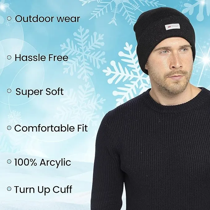 Pack of 2 Mens Winter Ski Beanie Hats with 3M Thinsulate Thermal Lining for Skiing Snowboarding Outdoor Activities Warm Breathable Moisture-Wicking Knit Caps by Sock Stack