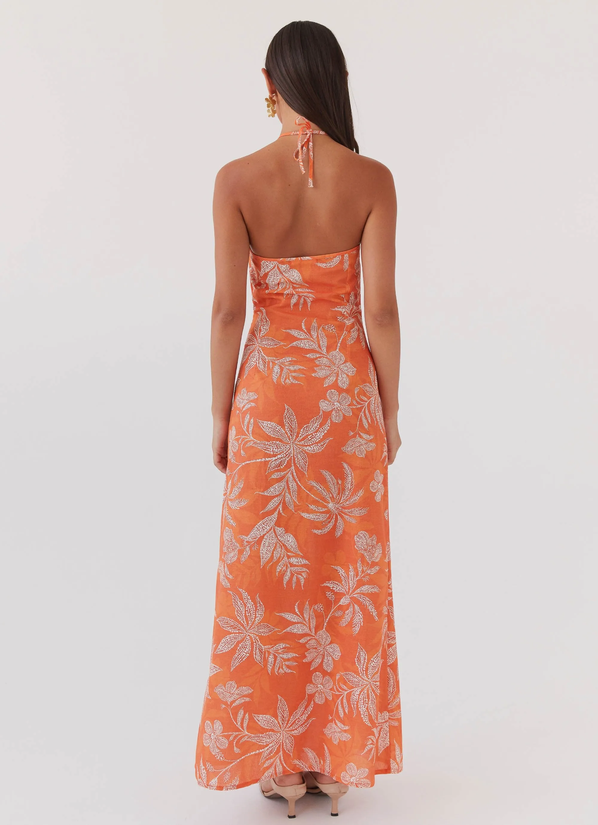 Formal Elegance Printed design Keliegh Linen Maxi Dress - Tropic Sunset