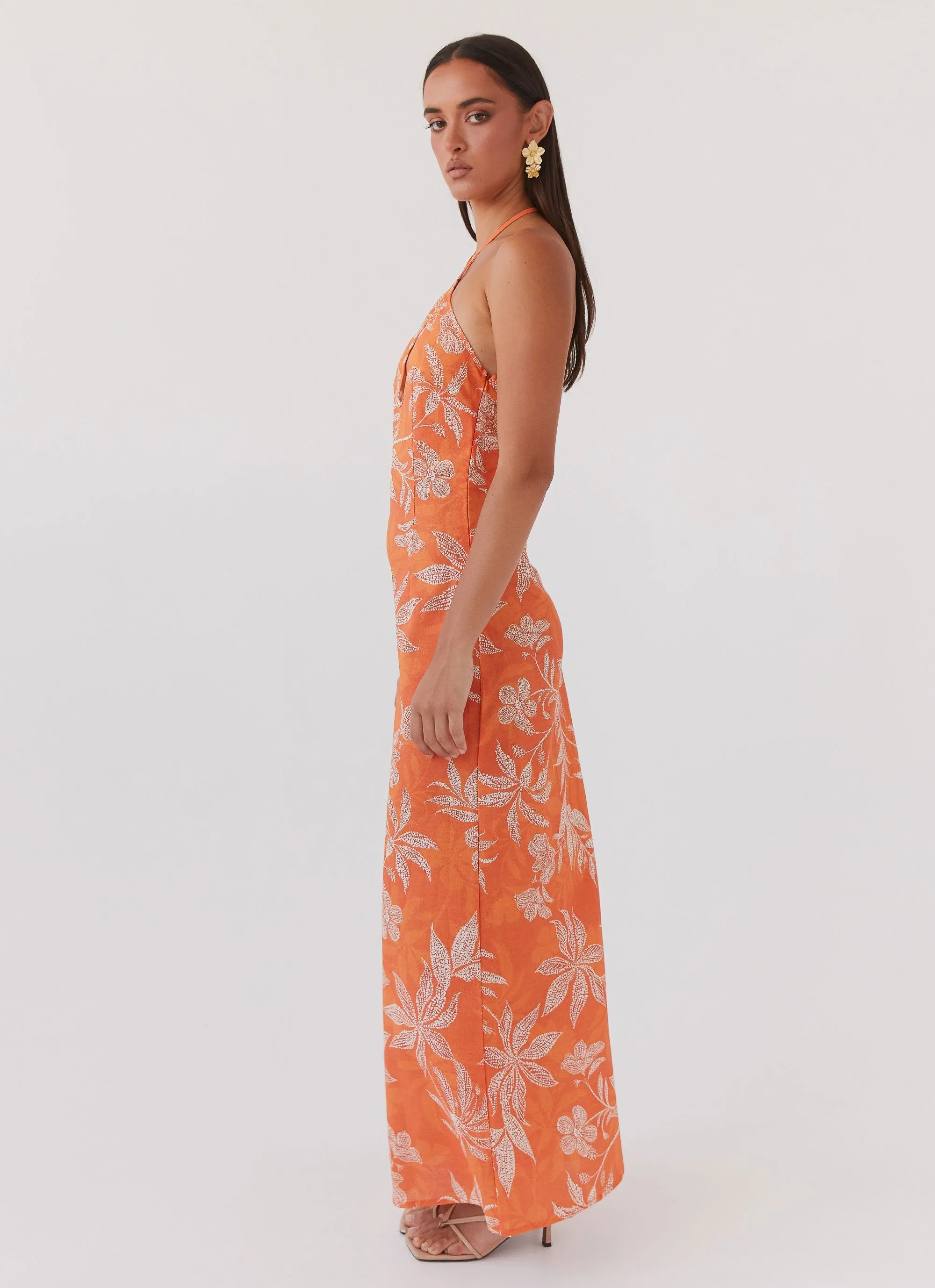 Keliegh Linen Maxi Dress - Tropic Sunset Layered Collar Plus size option