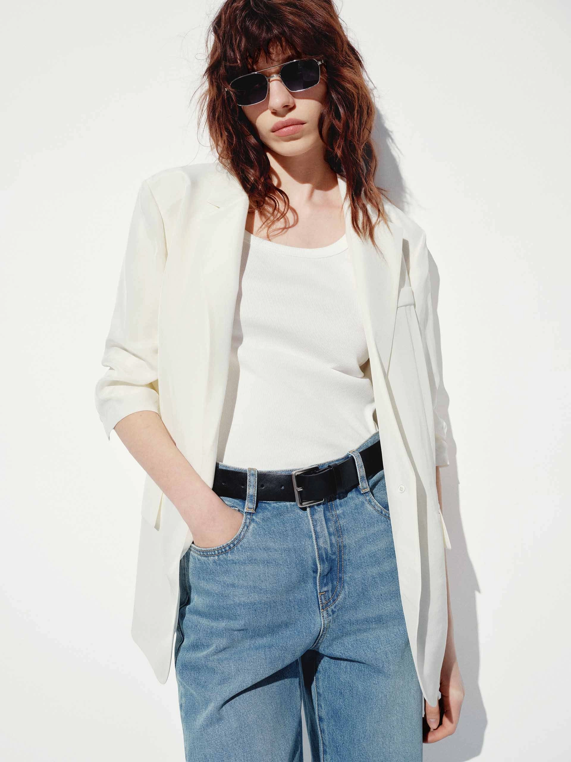 NonRestrictiveCut Padded Shoulders Relaxed Blazer