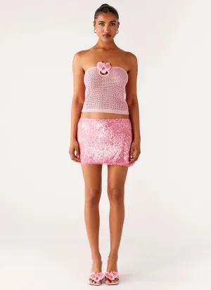 Palila Sequin Mini Skirt - Pink Eco conscious Suede Feel