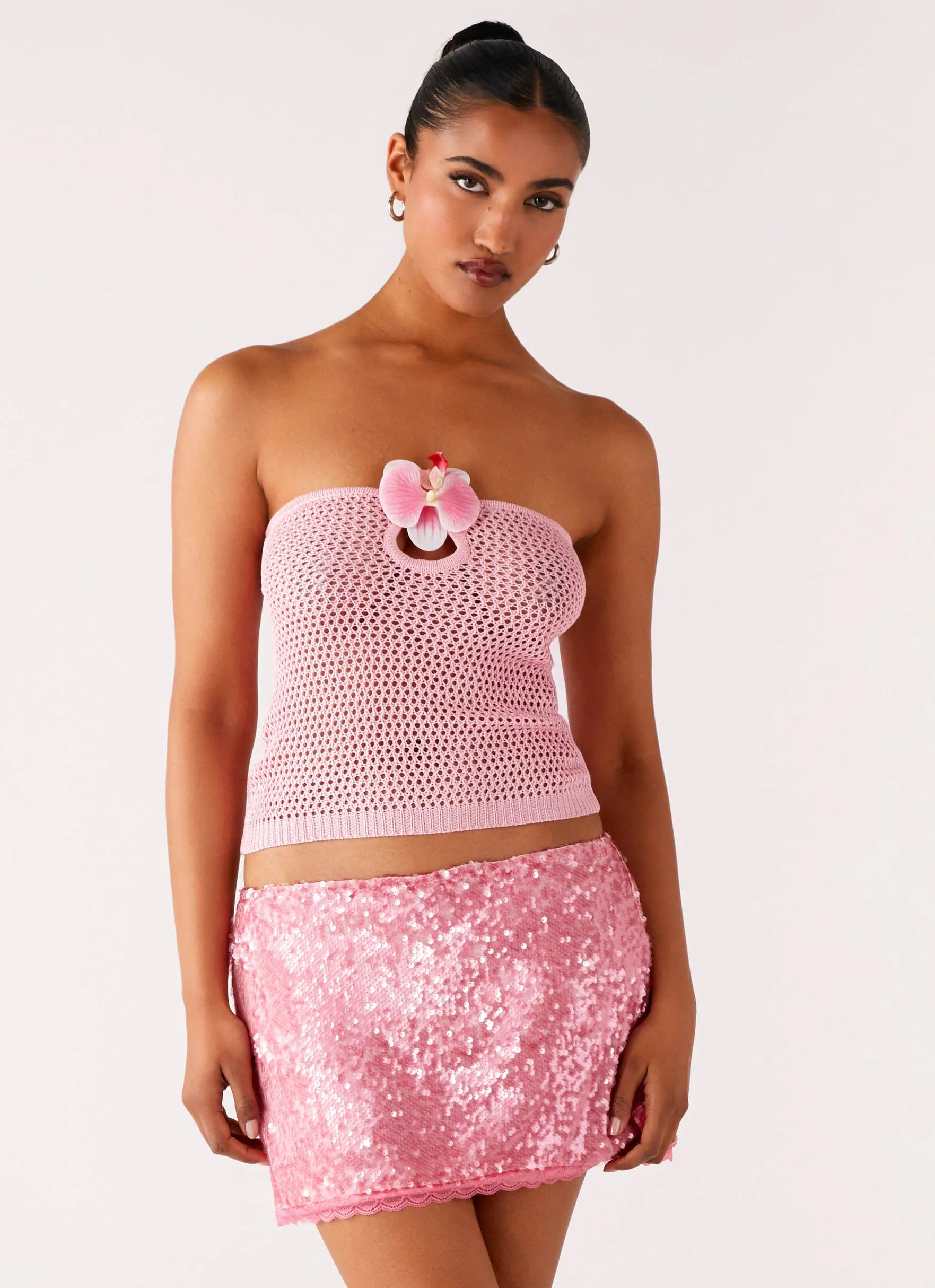 Seamless Design Light Motion Palila Sequin Mini Skirt - Pink