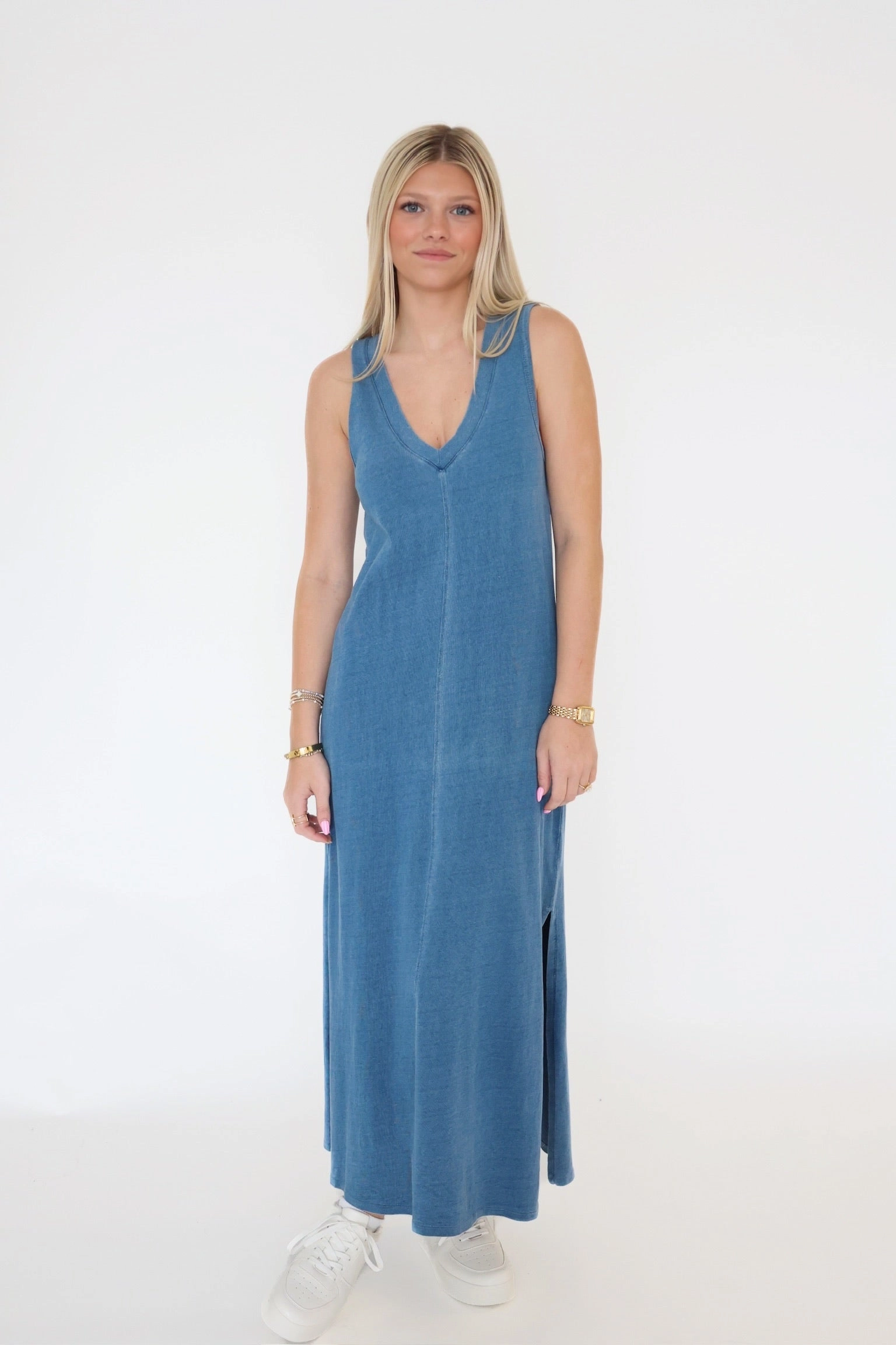 LaserCut Edges Stretchable Blend Palisades Denim Dress