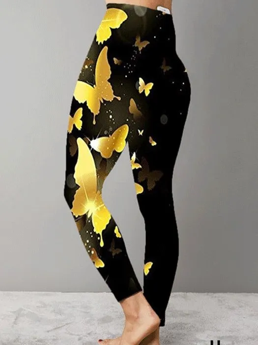 Pants Butterfly Print Sports Yoga Pants Stretch Pants for Women