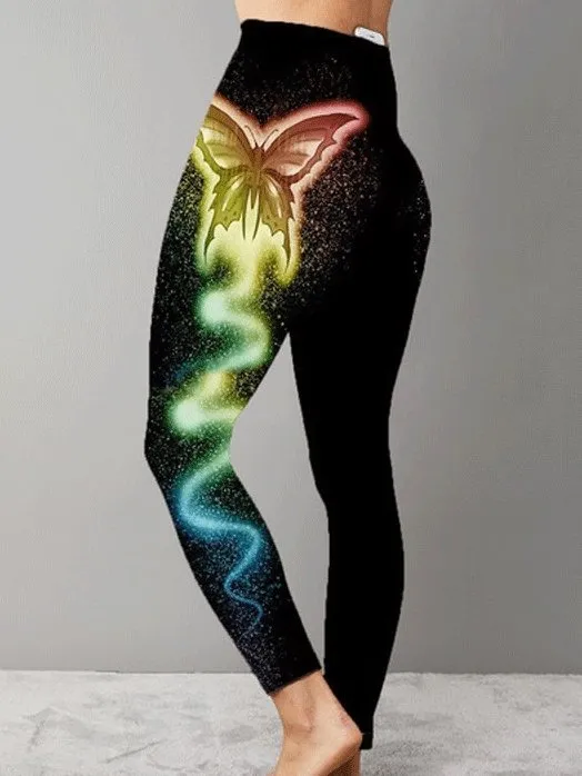 Pants Butterfly Print Sports Yoga Pants Stretch Pants for Women