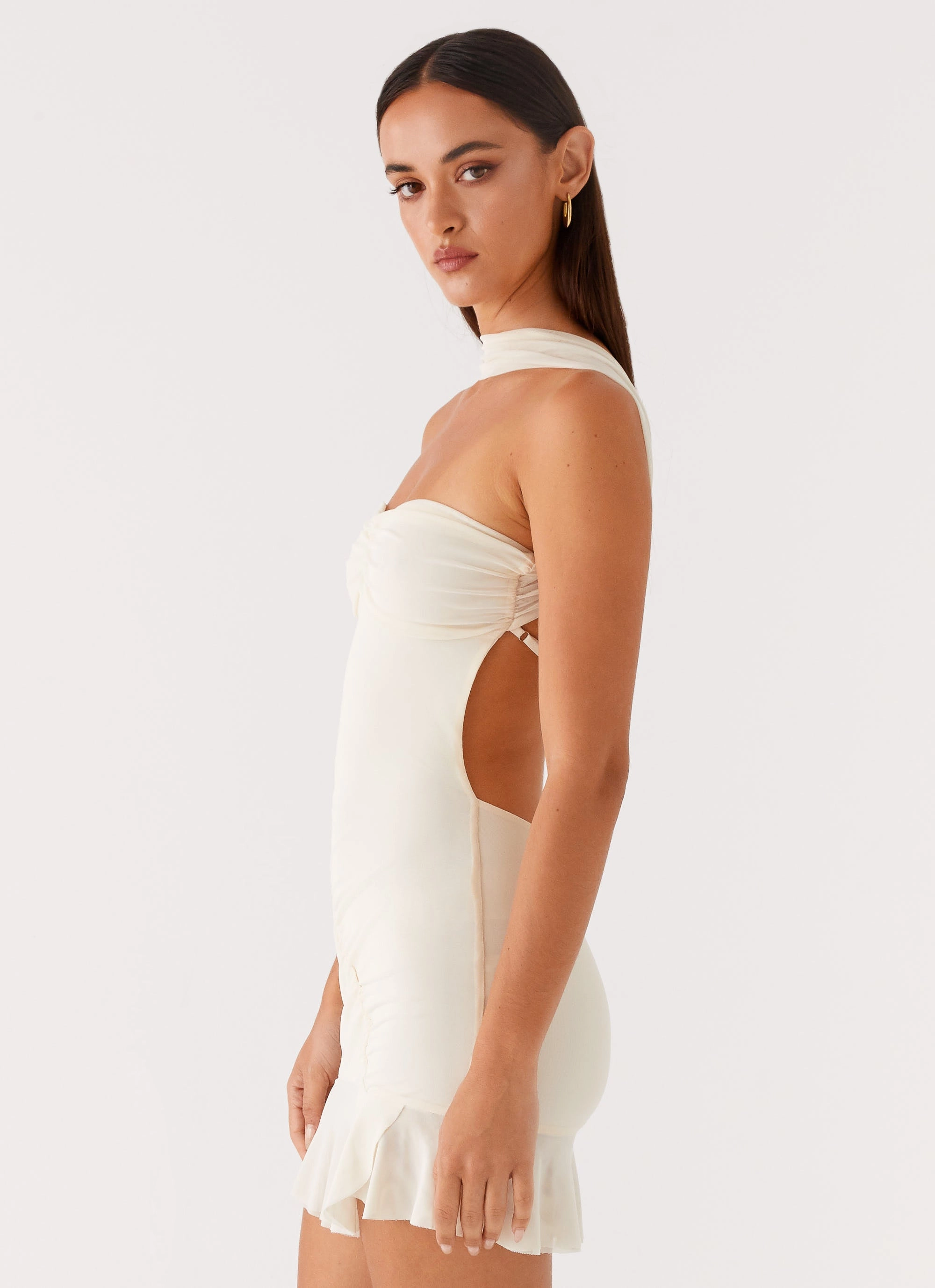 Pari Open Back Mini Dress - Ivory Crisp Silhouette