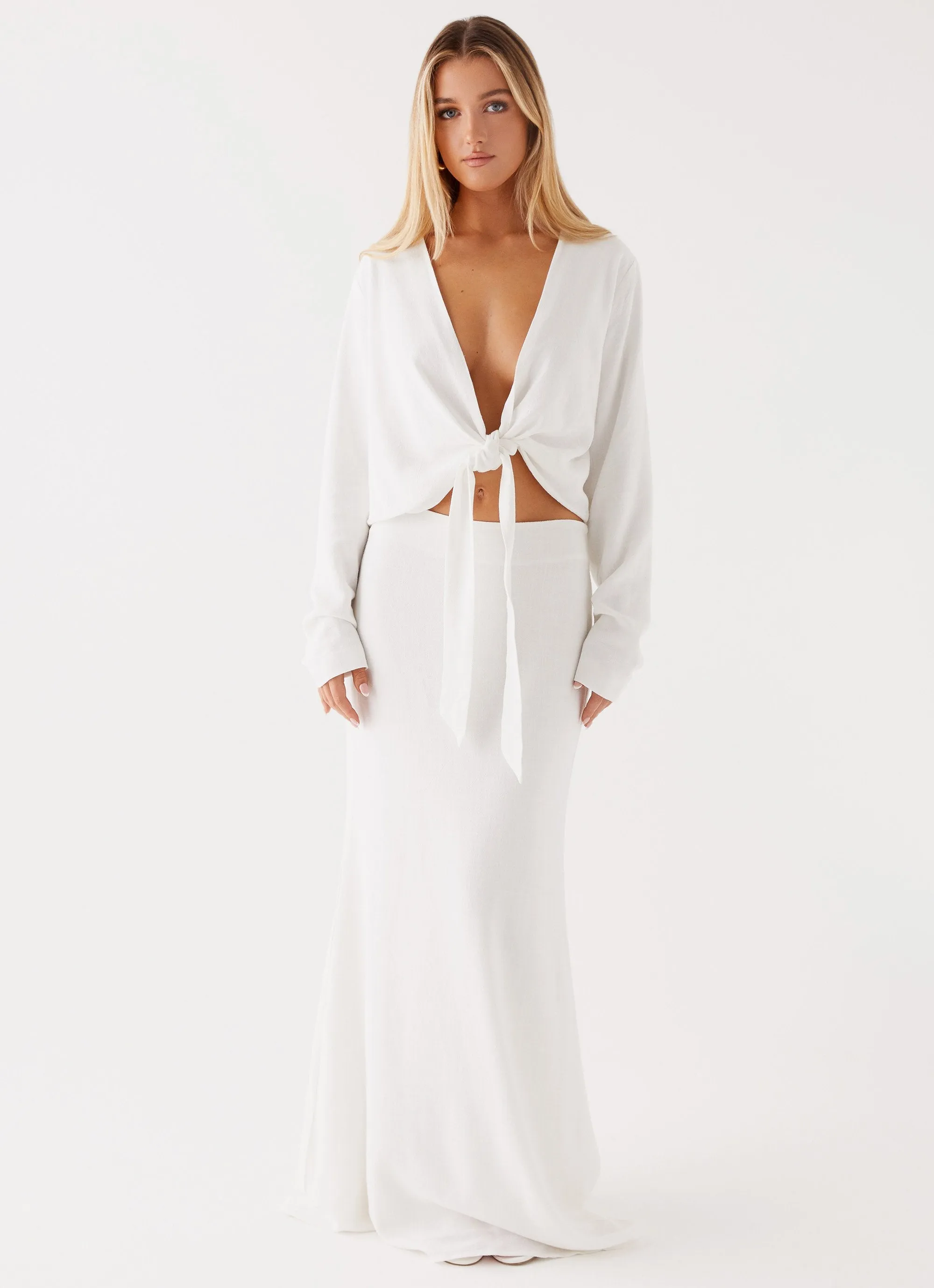 Parker Linen Knotted Top - White Cooling Technology Casual Button-Down