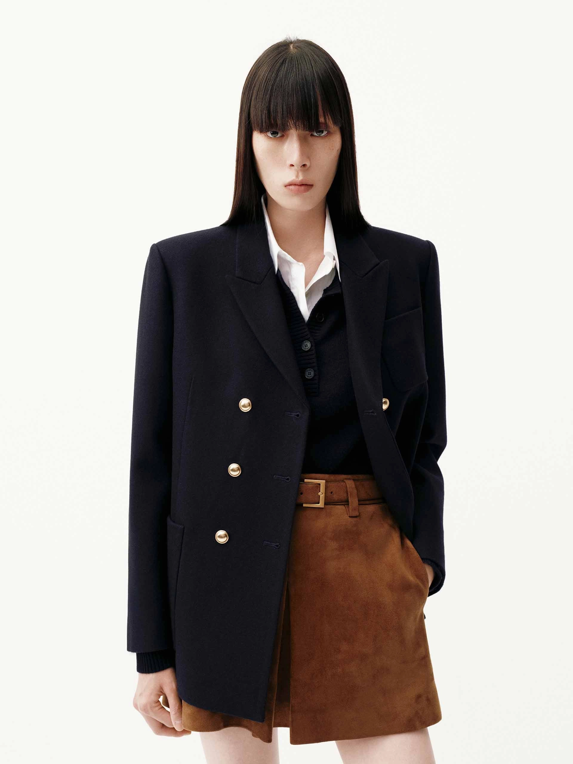 Patch Pockets Wool Blazer All Year AdjustableDrawcordHem