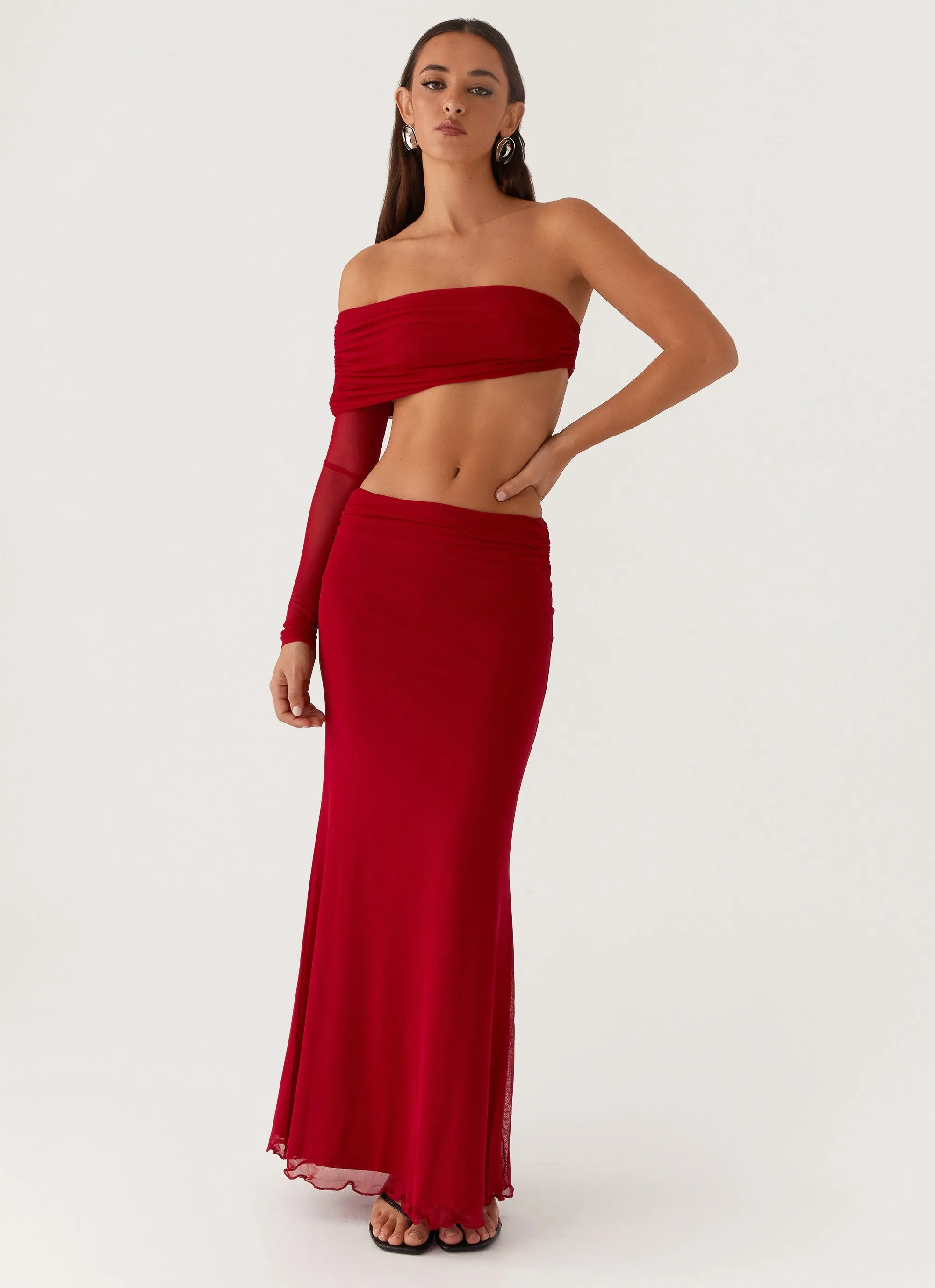 Designer Inspired Elegant Flow Rayne Maxi Skirt - Red