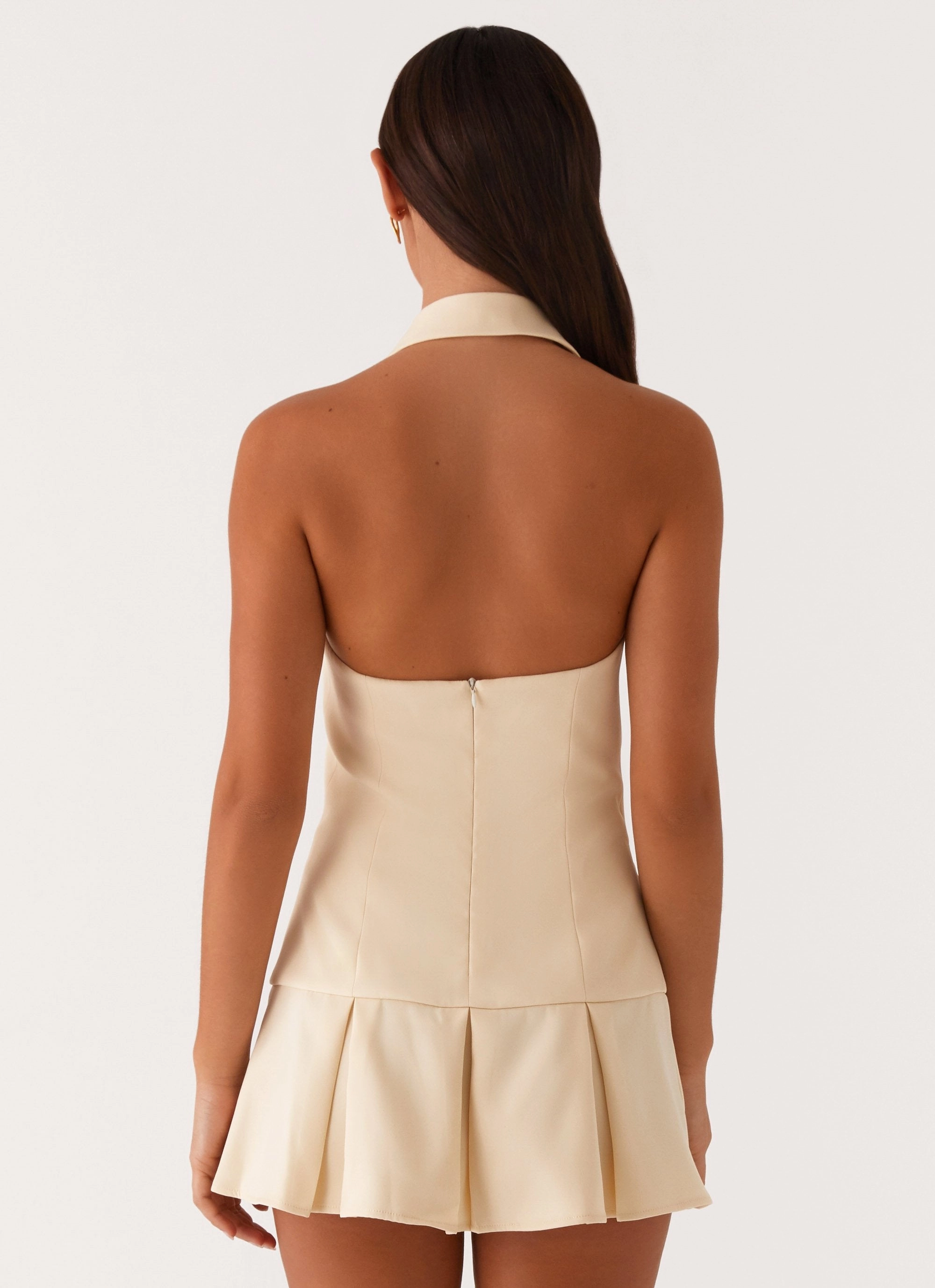 Payton Mini Dress - Lemon Skirt Flare Sheer-Overlay