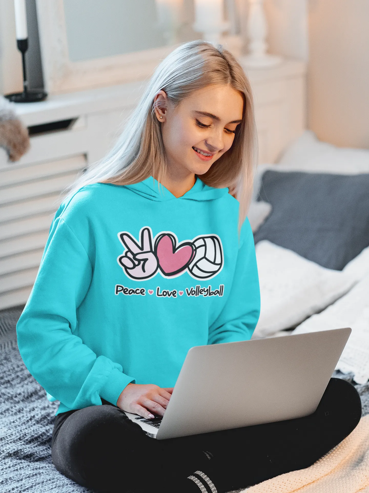 PEACE LOVE VOLLEYBALL HOODED SWEATSHIRT