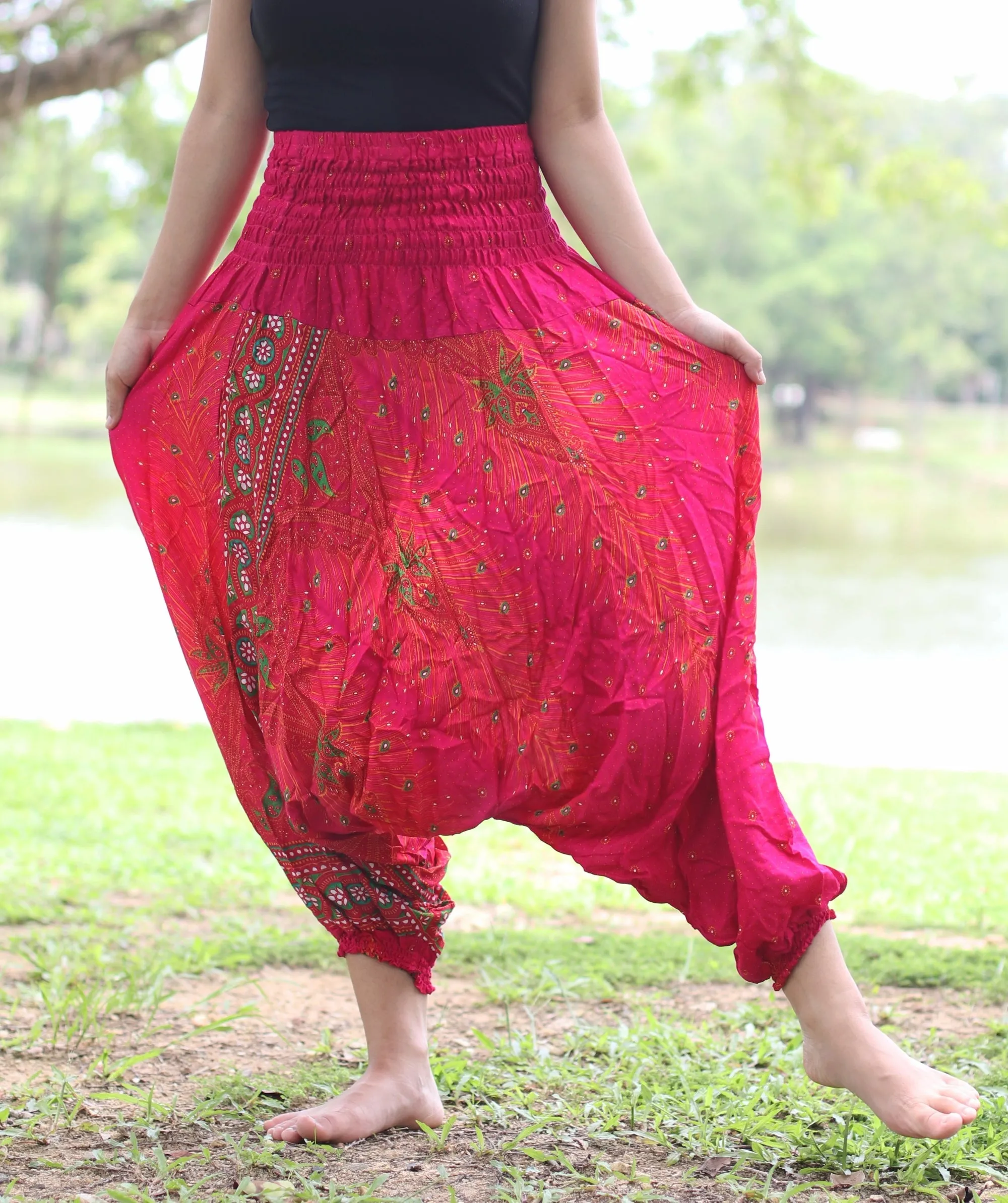 Peacock Harem Pants Unisex Yoga Drop Crotch Jumpsuits Rompers Hippie Baggy Pants
