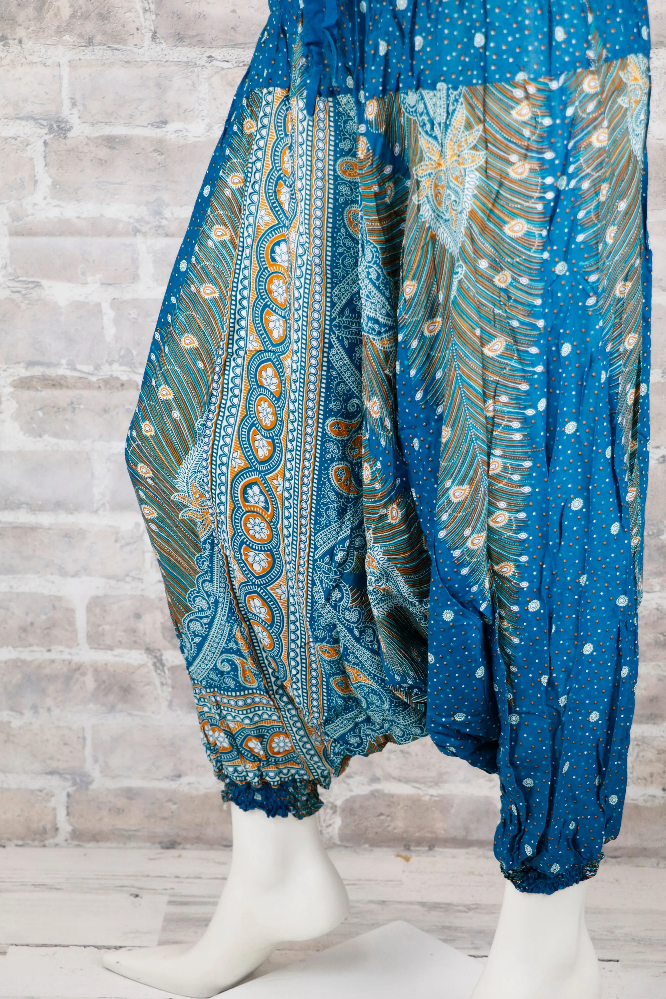Peacock Harem Pants Unisex Yoga Drop Crotch Jumpsuits Rompers Hippie Baggy Pants