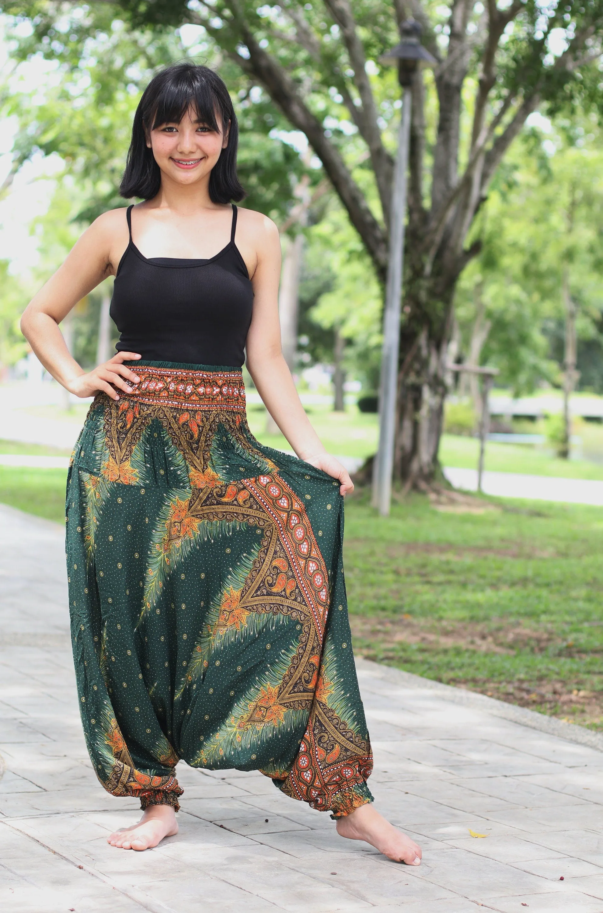 Peacock Harem Pants Unisex Yoga Drop Crotch Jumpsuits Rompers Hippie Baggy Pants